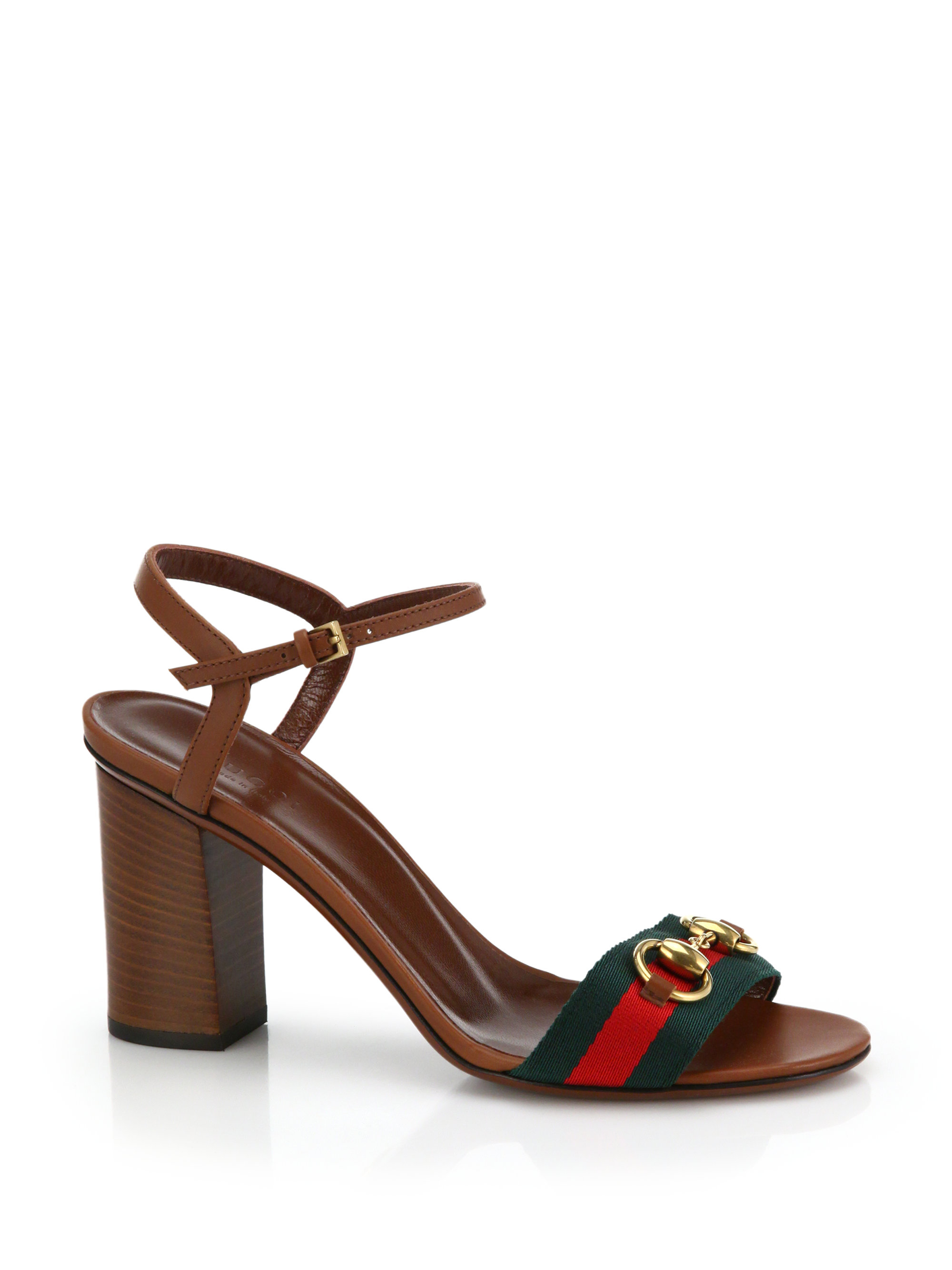 Gucci Horsebit Fabric & Leather Sandals in Brown | Lyst