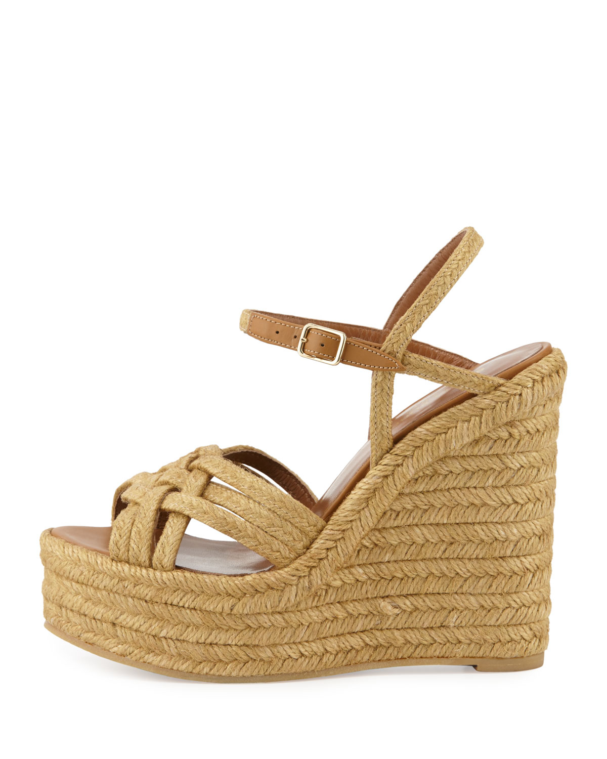 Saint laurent Braided Jute Wedge Sandal in Natural Lyst