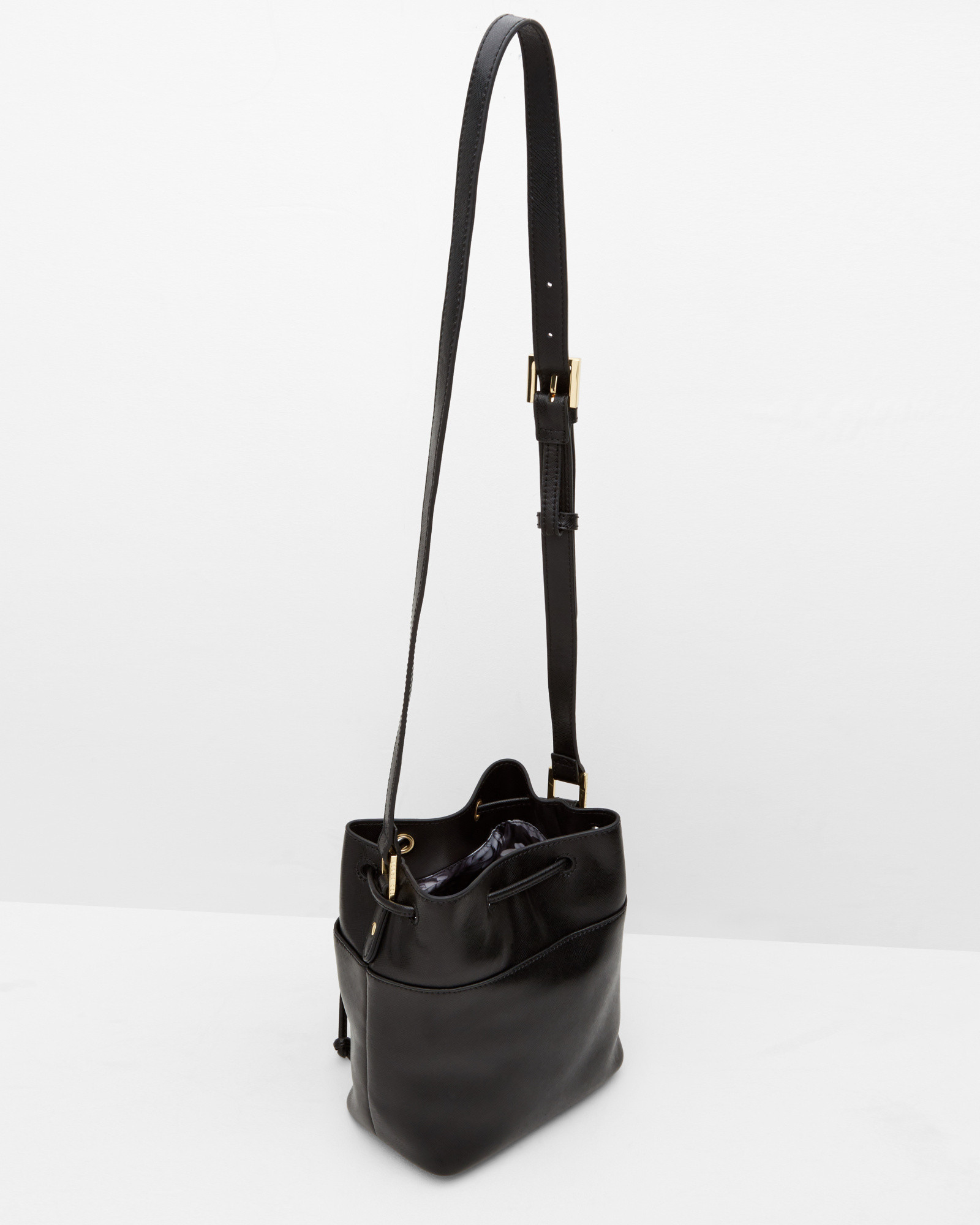 Ted Baker Crosshatch Leather Mini Bucket Bag in Black - Lyst