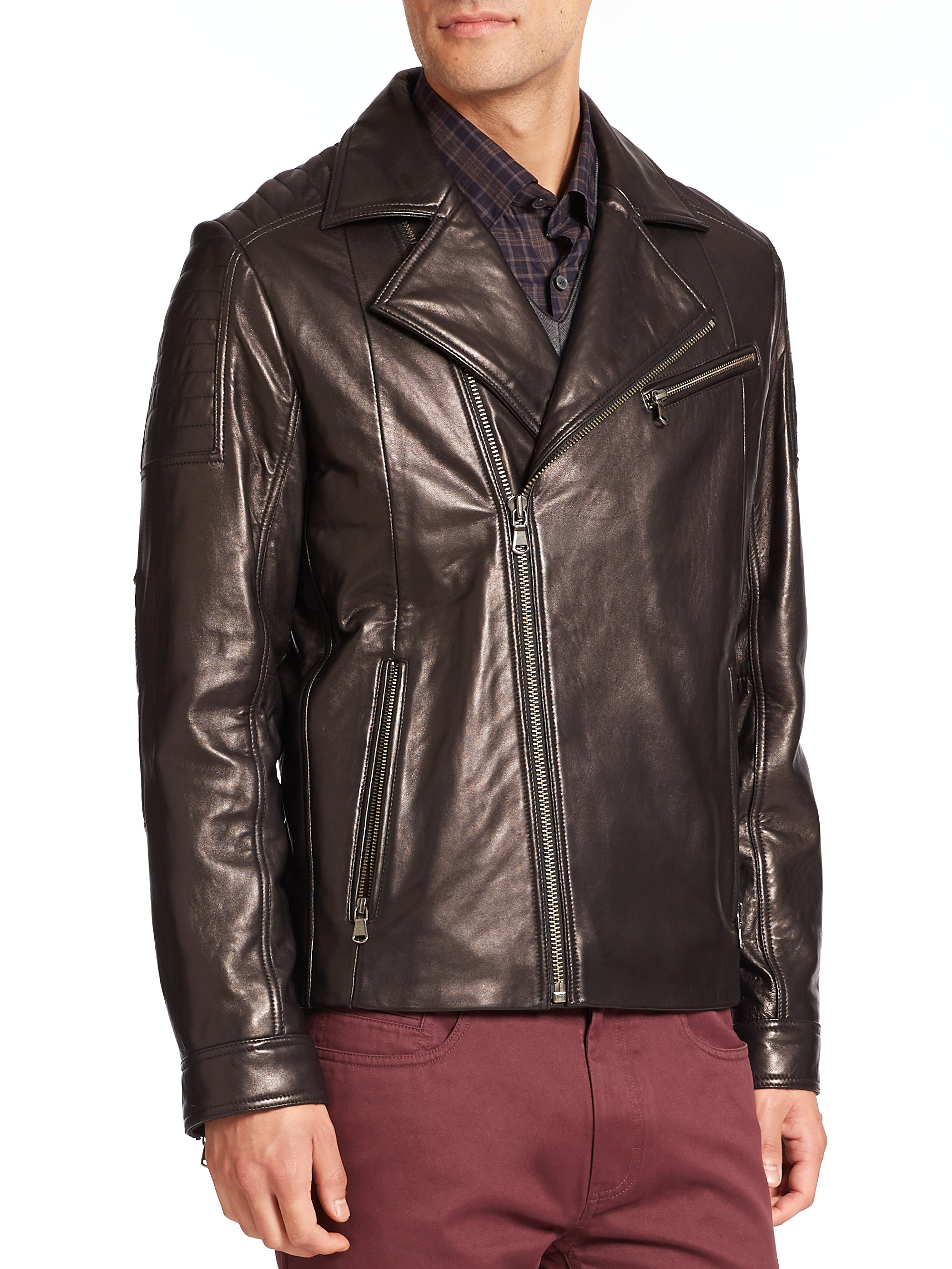 Lyst Saks fifth avenue Asymmetrical Zip Leather Jacket in Black for Men