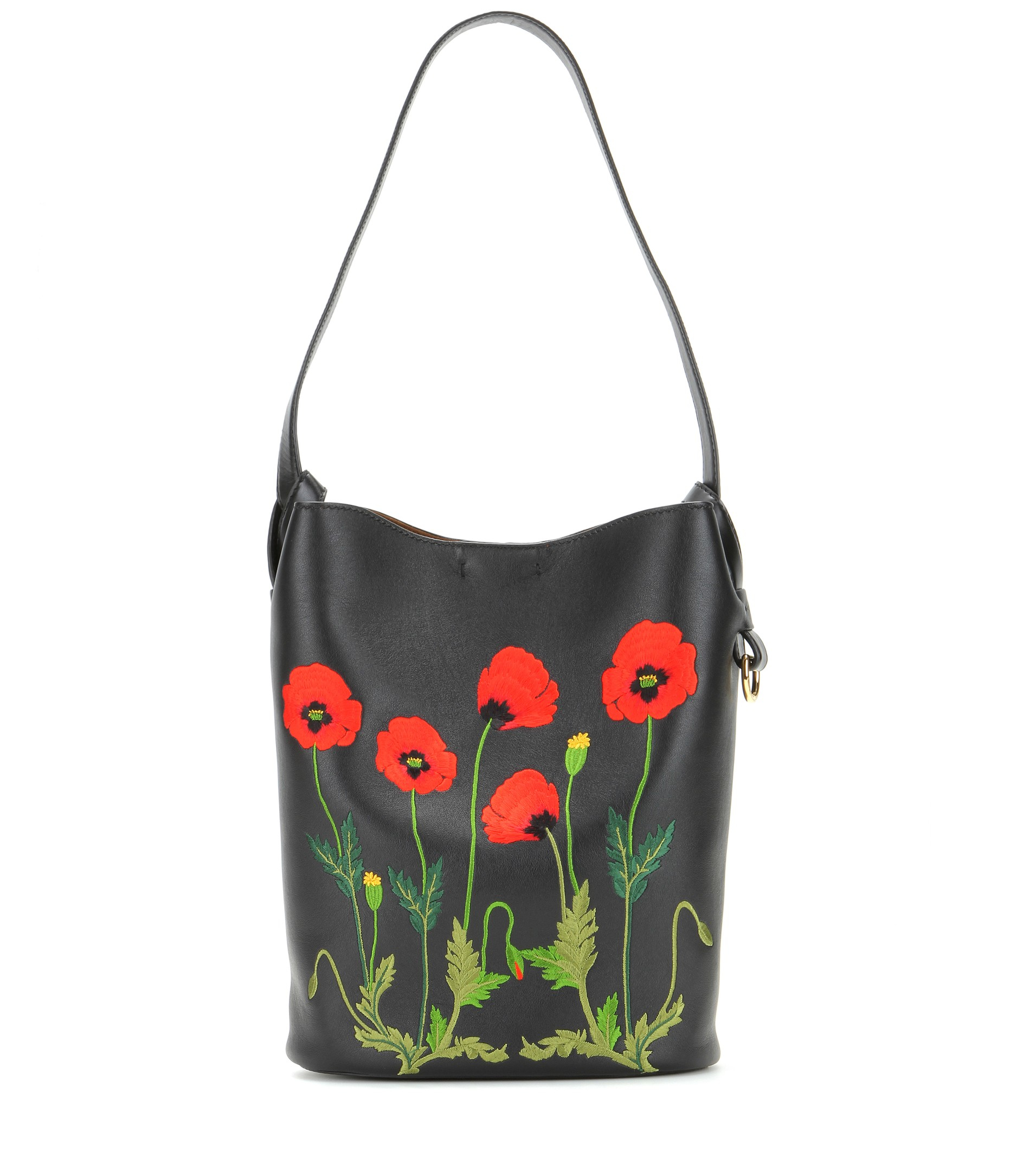 Stella McCartney Embroidered Faux Leather Bucket Bag in Black - Lyst