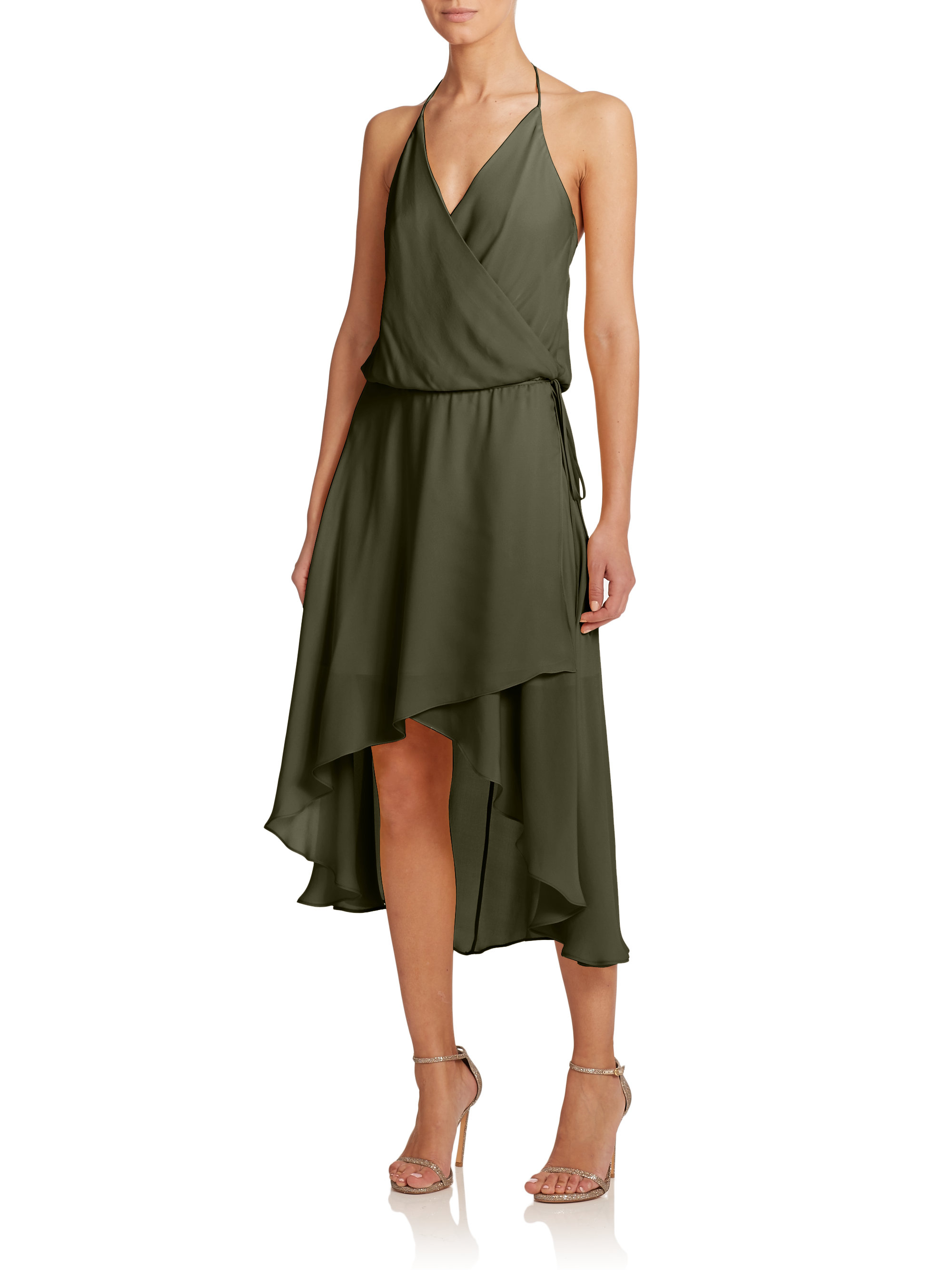 Haute Hippie Silk Wrapeffect Halter Dress in Green Lyst
