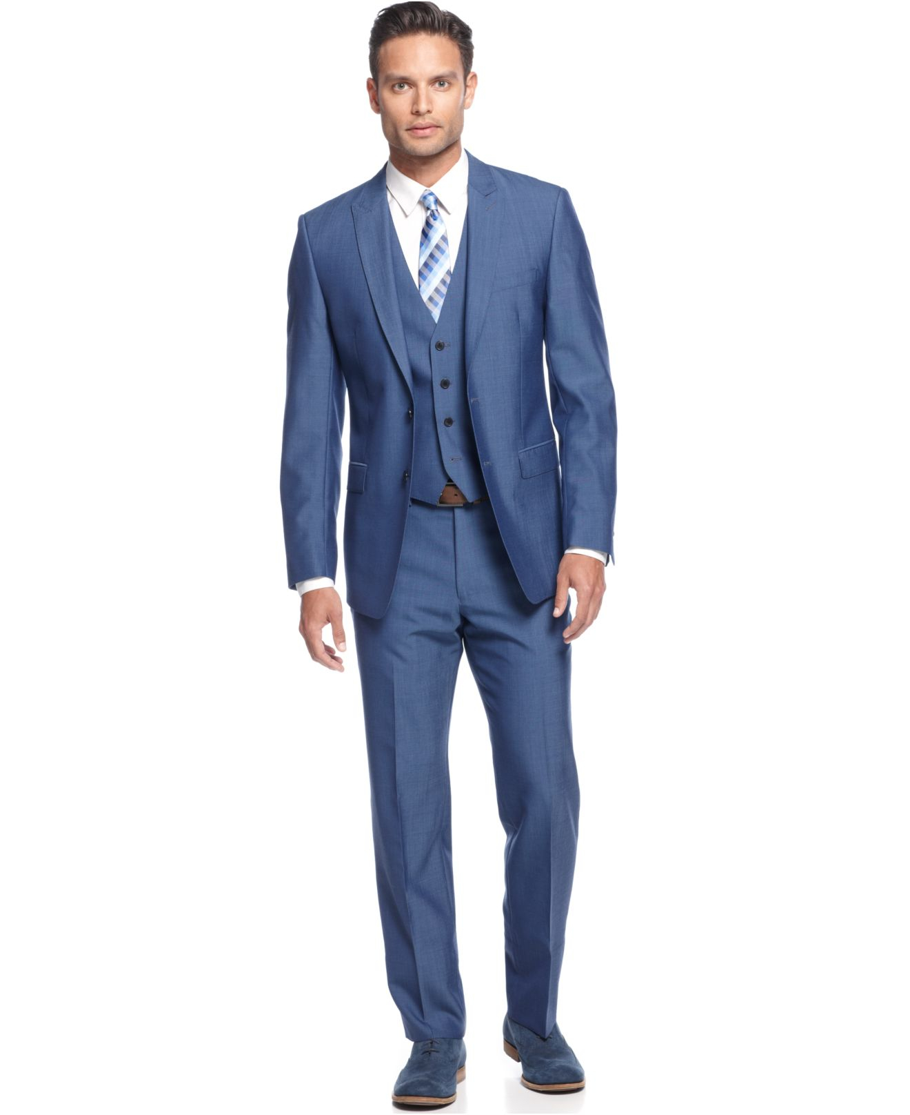 Calvin Klein Medium Blue Vested Slim X Fit Suit for Men | Lyst