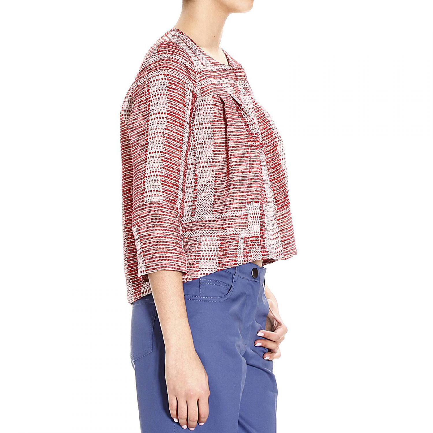 Manila grace Jacket Without Collar Mat Lurex in Red Lyst