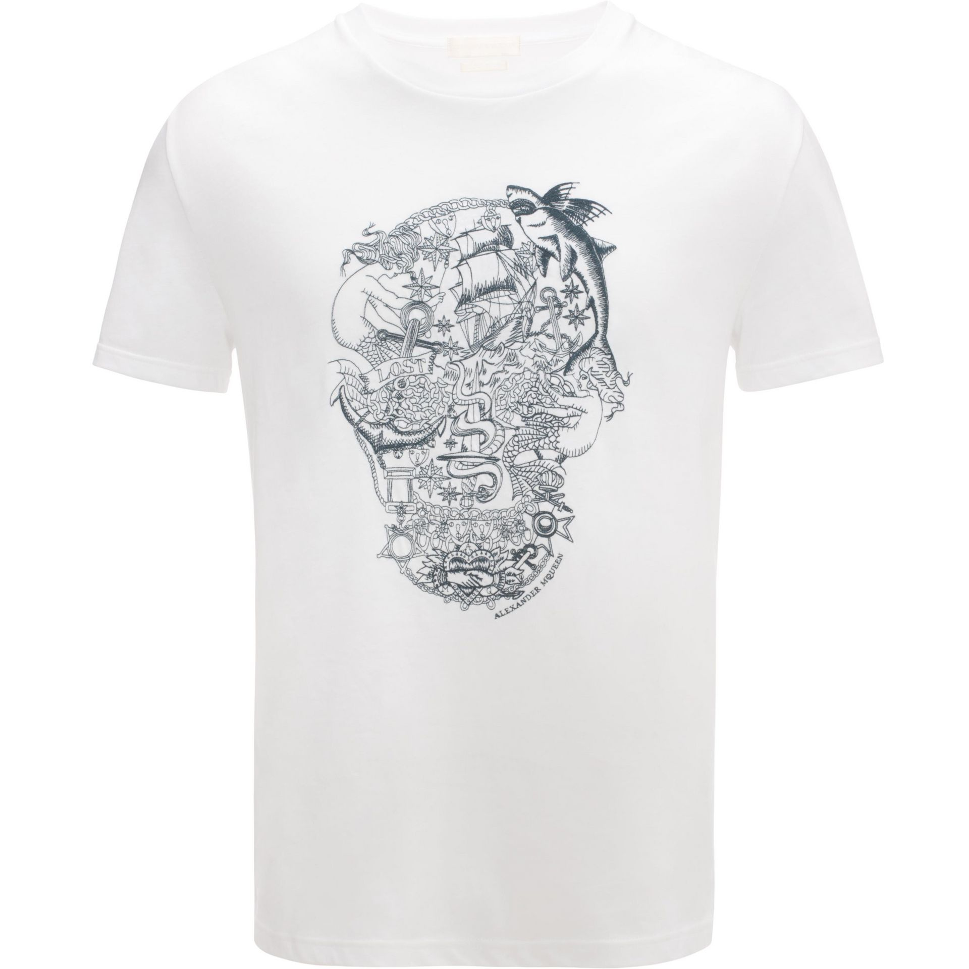 Alexander McQueen Cotton Skull Embroidered T-shirt in White for 