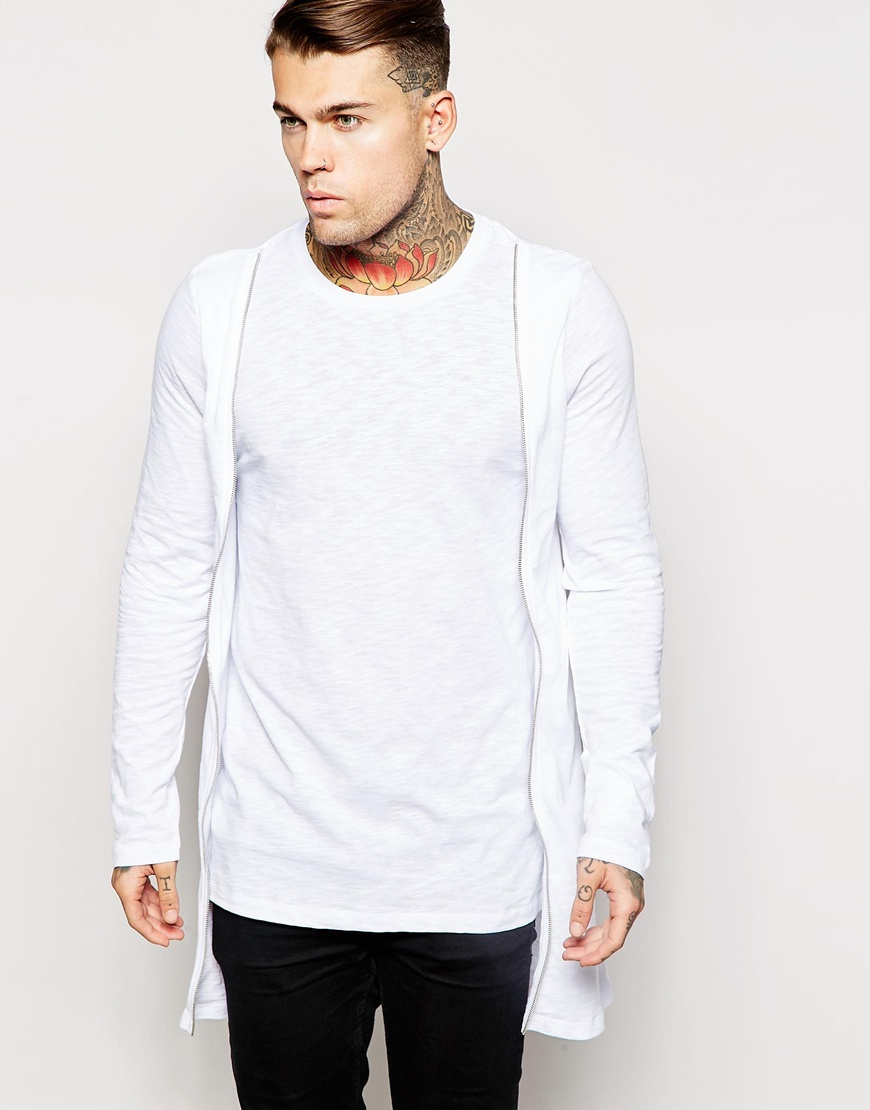 Lyst - Asos Super Longline Long Sleeve T-shirt With Double Layer Zip ...