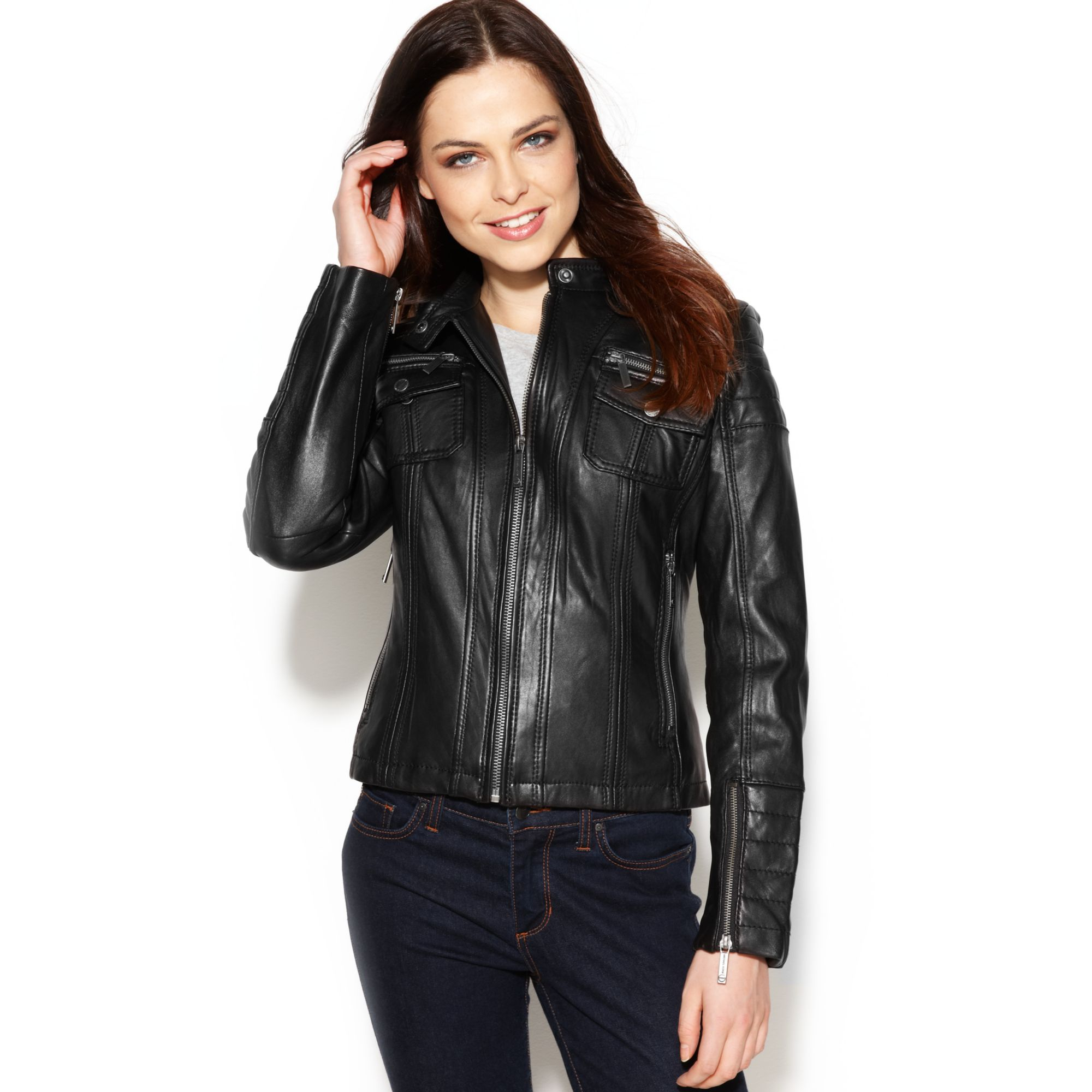 Michael kors women's black leather motorcycle jacket – Modern ...