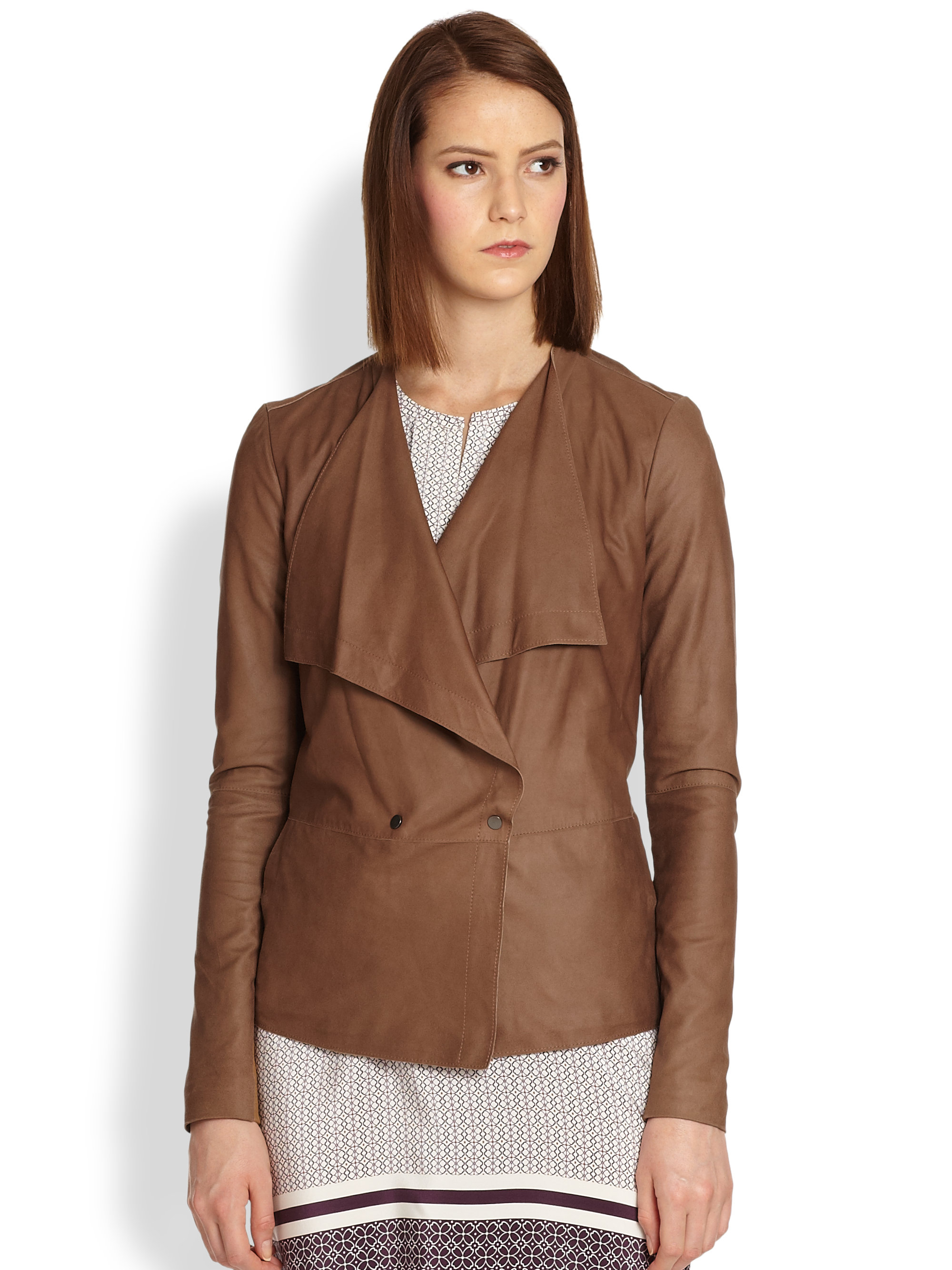 Vince Paper Leather Draped Jacket In Brown Lyst
