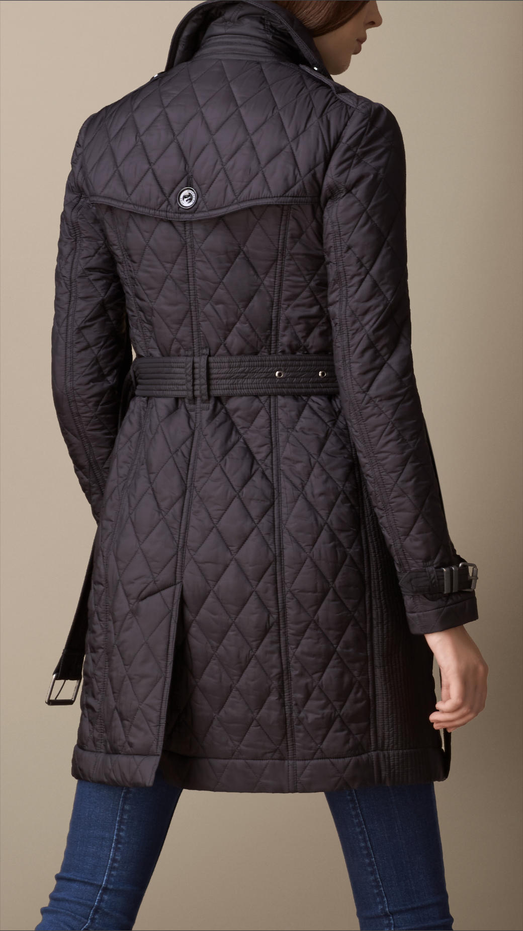 Burberry Mid Length Diamond Quilt Trench Coat in Black - Lyst