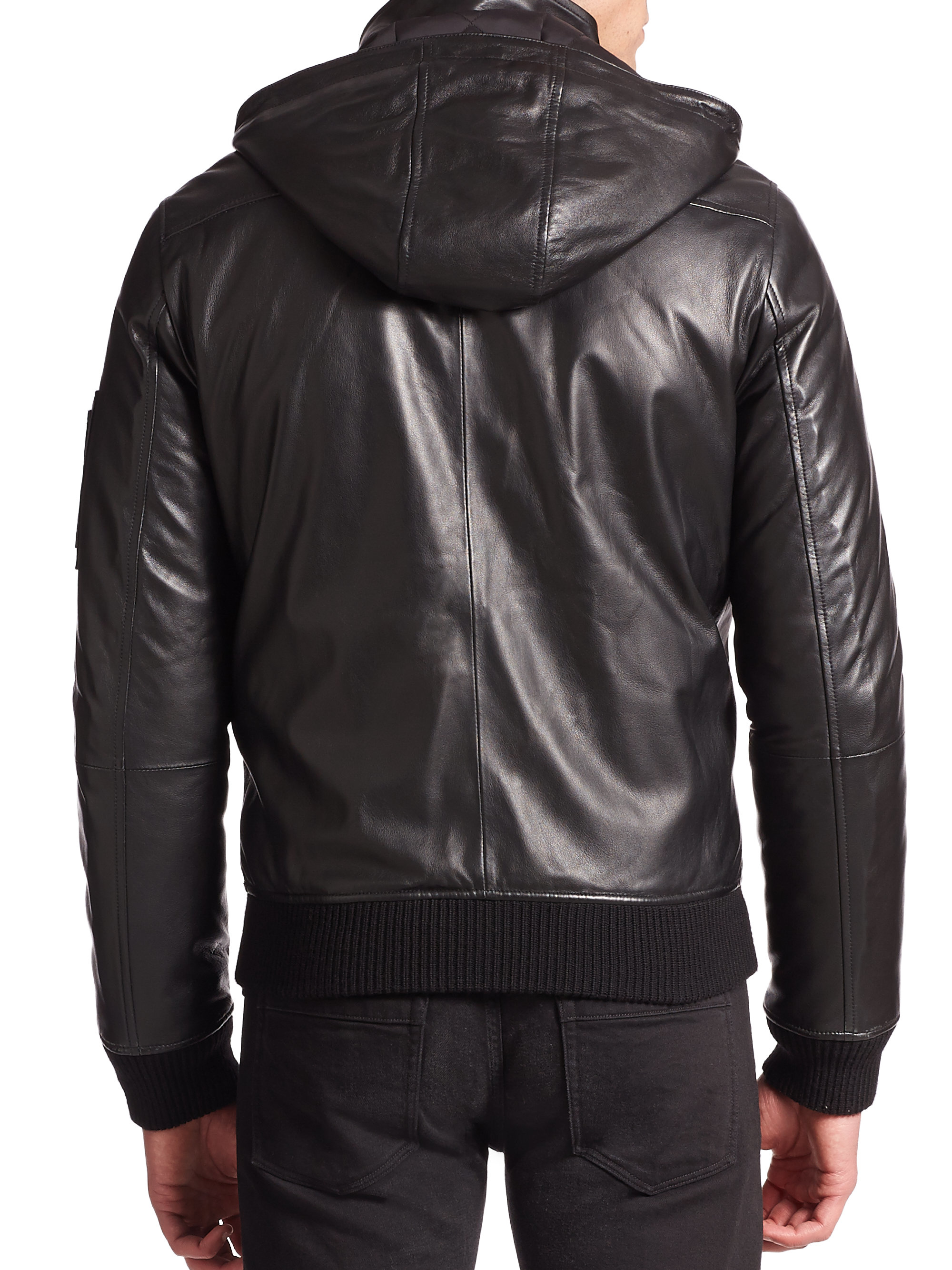 Michael Kors Hooded Leather Jacket in Black for Men - Lyst