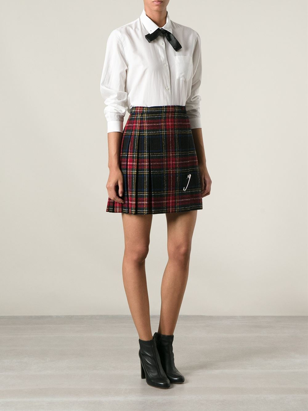 Saint Laurent Tartan Mini Skirt in Red - Lyst