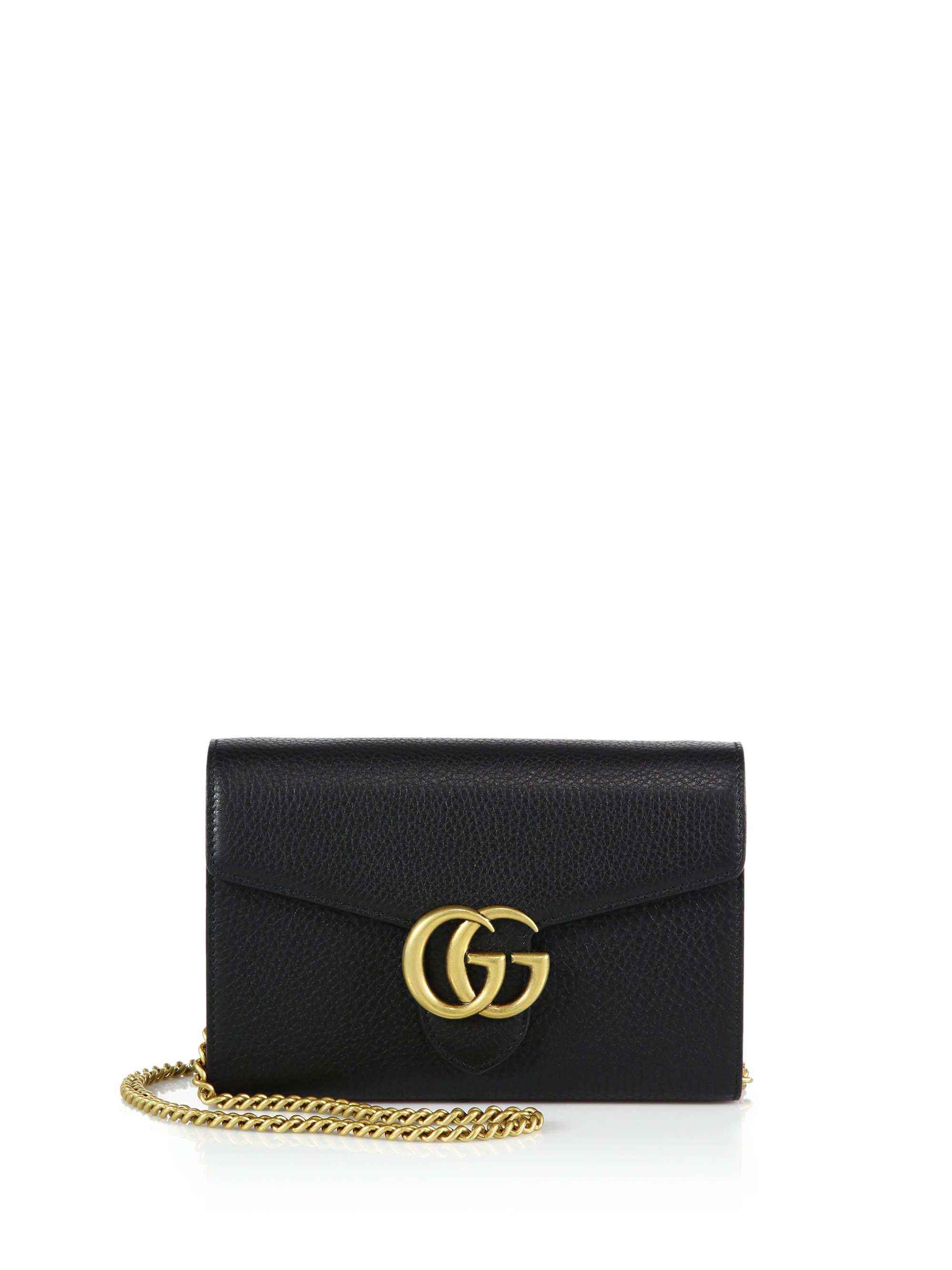 Gucci GG Marmont Leather Chain Strap Wallet Bag in Black | Lyst