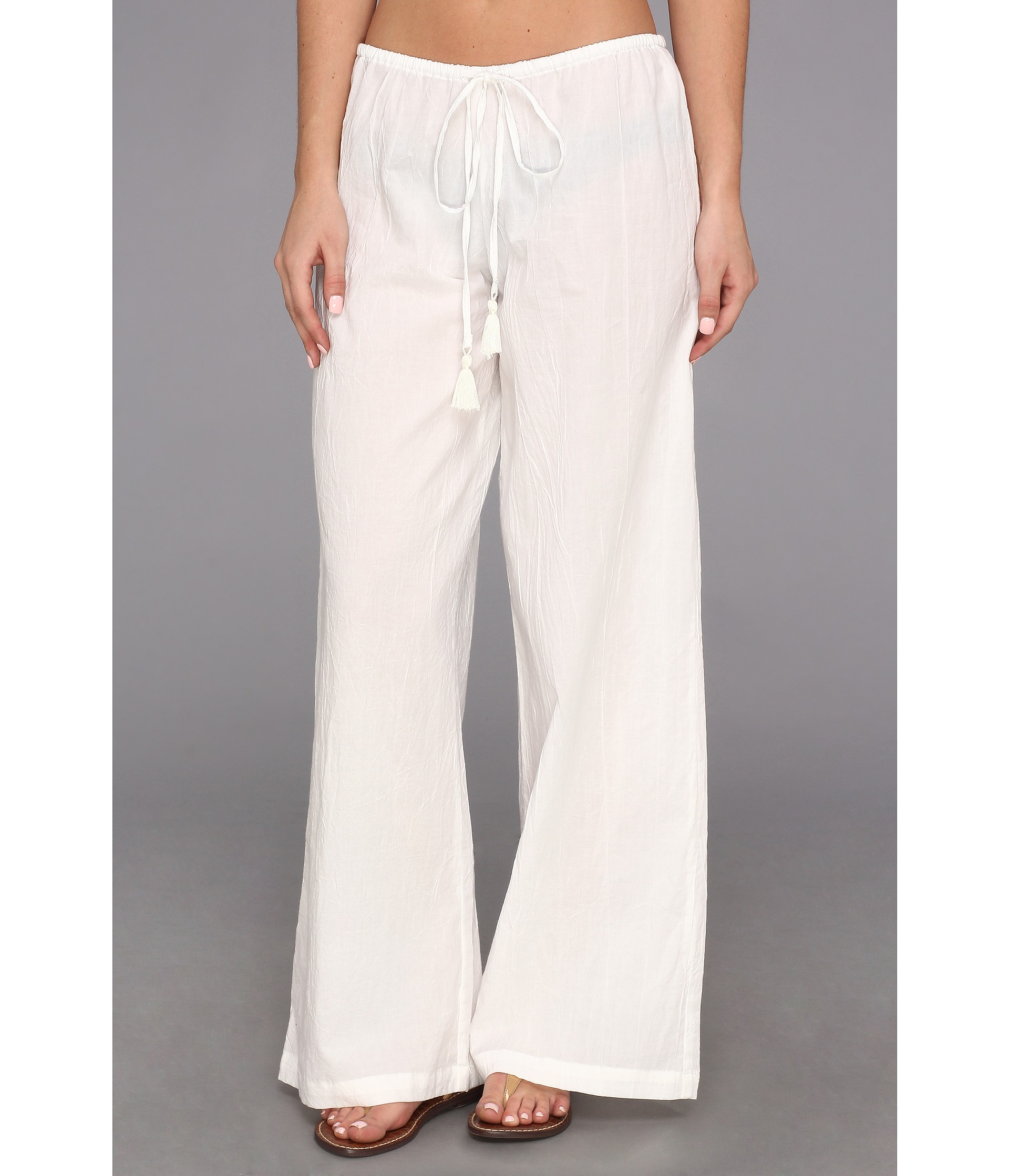 Tommy Bahama Crinkle Cotton Drawstring Long Pant W Tassels in White - Lyst