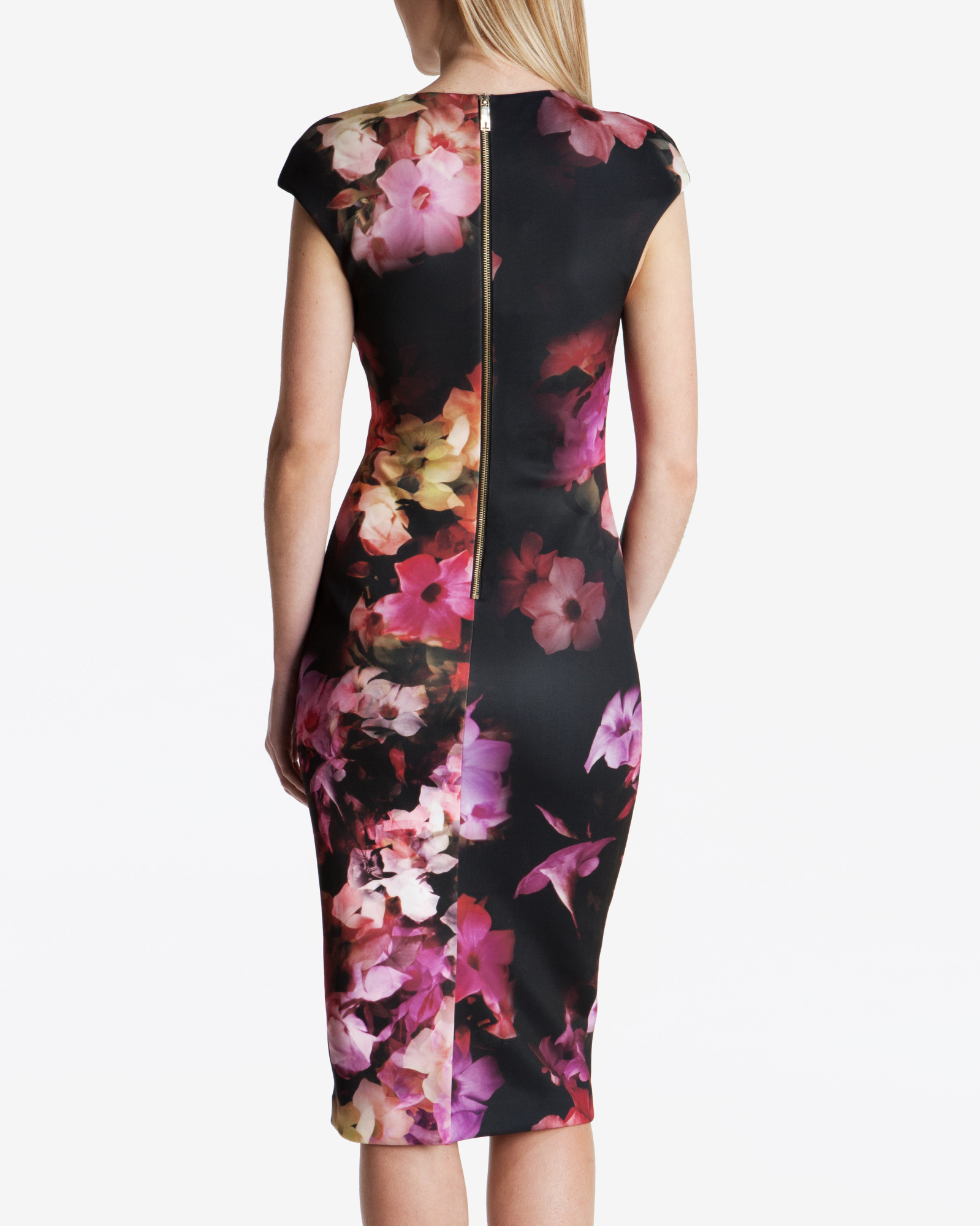 Ted Baker Cascading Floral Midi Dress in Purple | Lyst