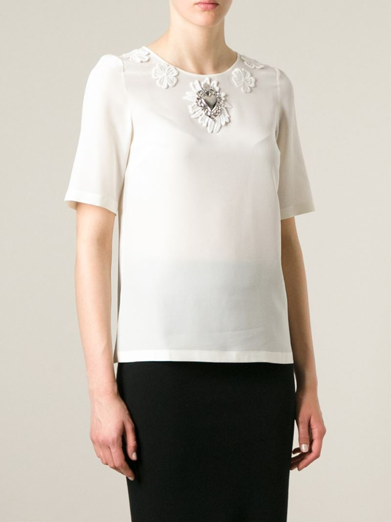 Dolce & Gabbana Sacred Heart Silk Top in White - Lyst