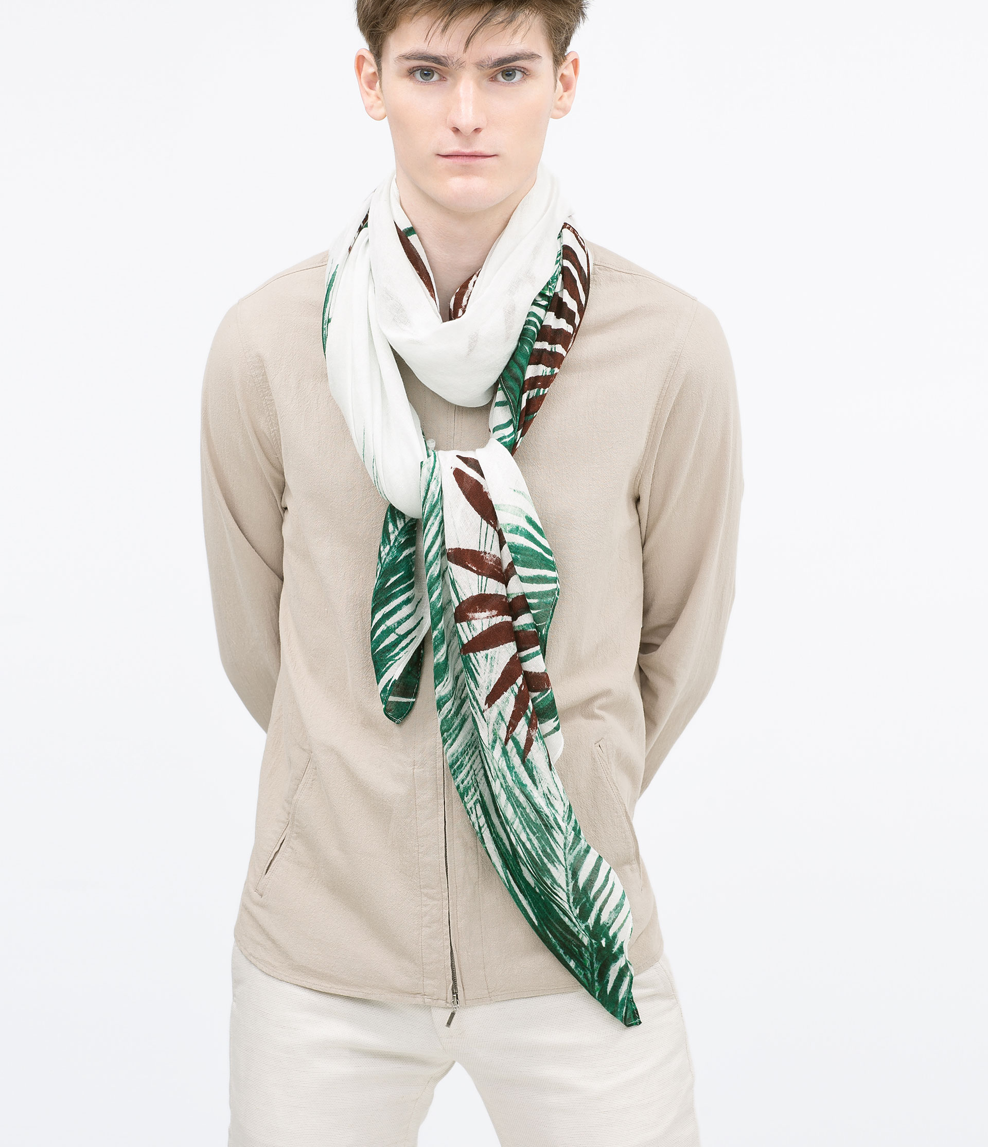Zara Leaf Print Scarf in Green for Men Lyst