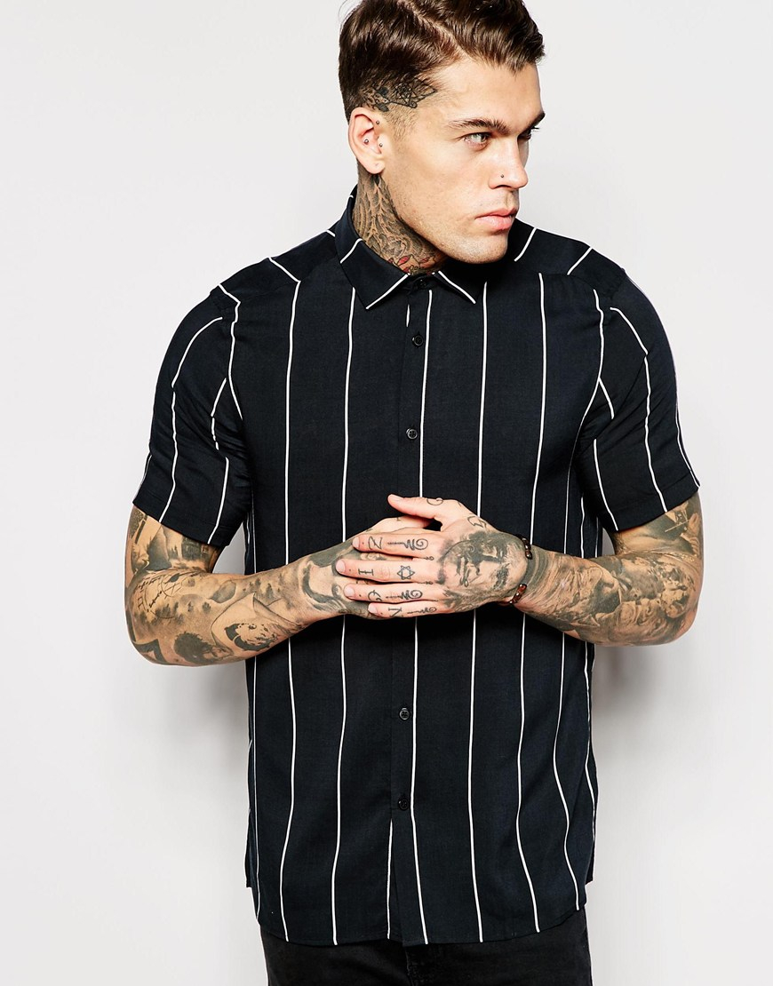 Asos Shirt In Oversized Fit With Vertical Stripes in Black for Men | Lyst
