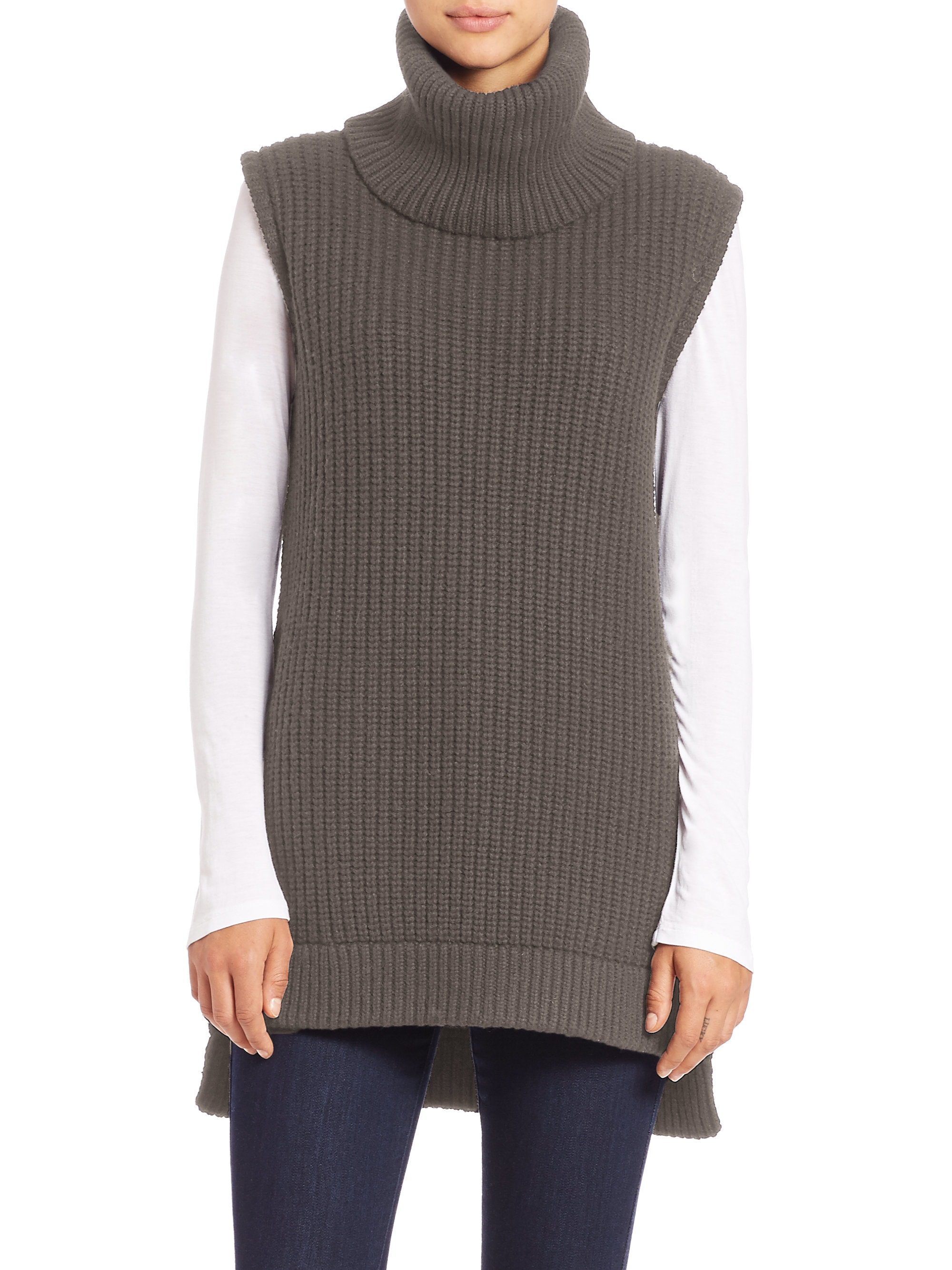 Saks fifth avenue Sleeveless Chunky Turtleneck Sweater in Gray (light