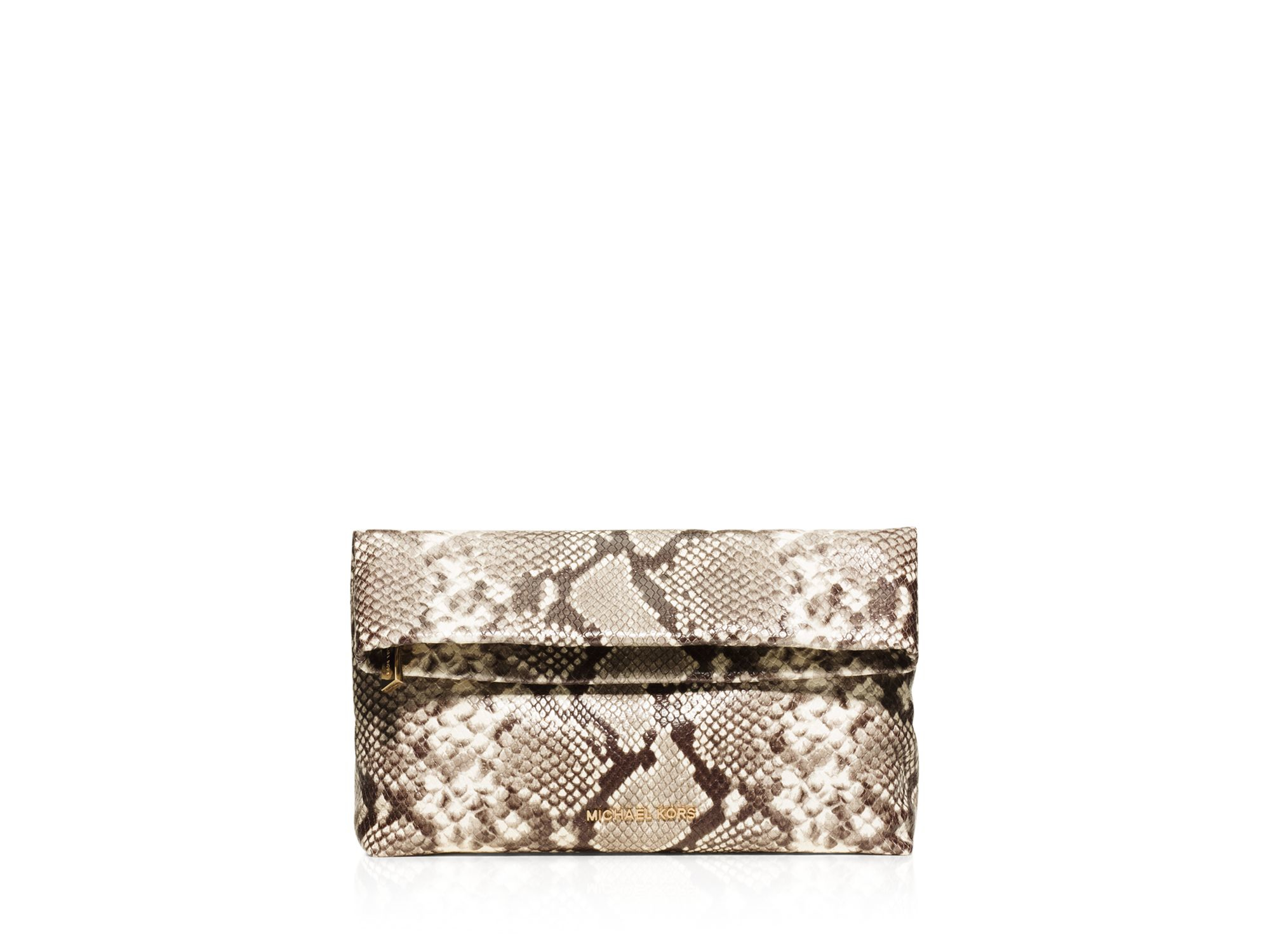 MICHAEL Michael Kors Leather Embossed Fold in Natural - Lyst