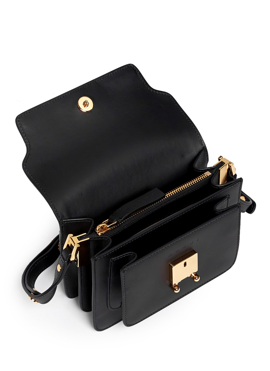 Marni 'trunk' Mini Accordion Leather Flap Bag in Black Lyst