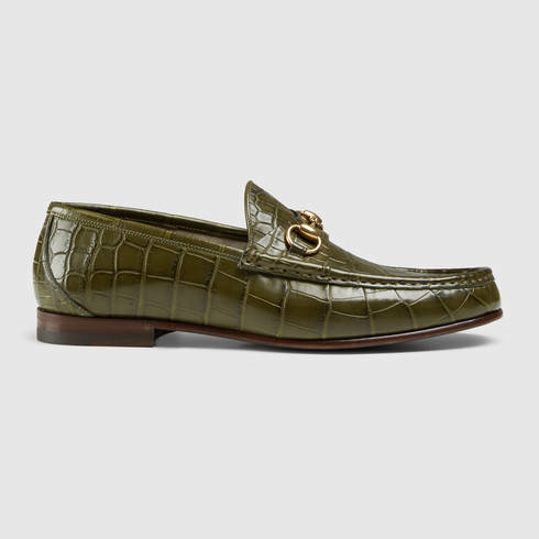Gucci Leather 1953 Horsebit Crocodile Loafer in Green for Men | Lyst