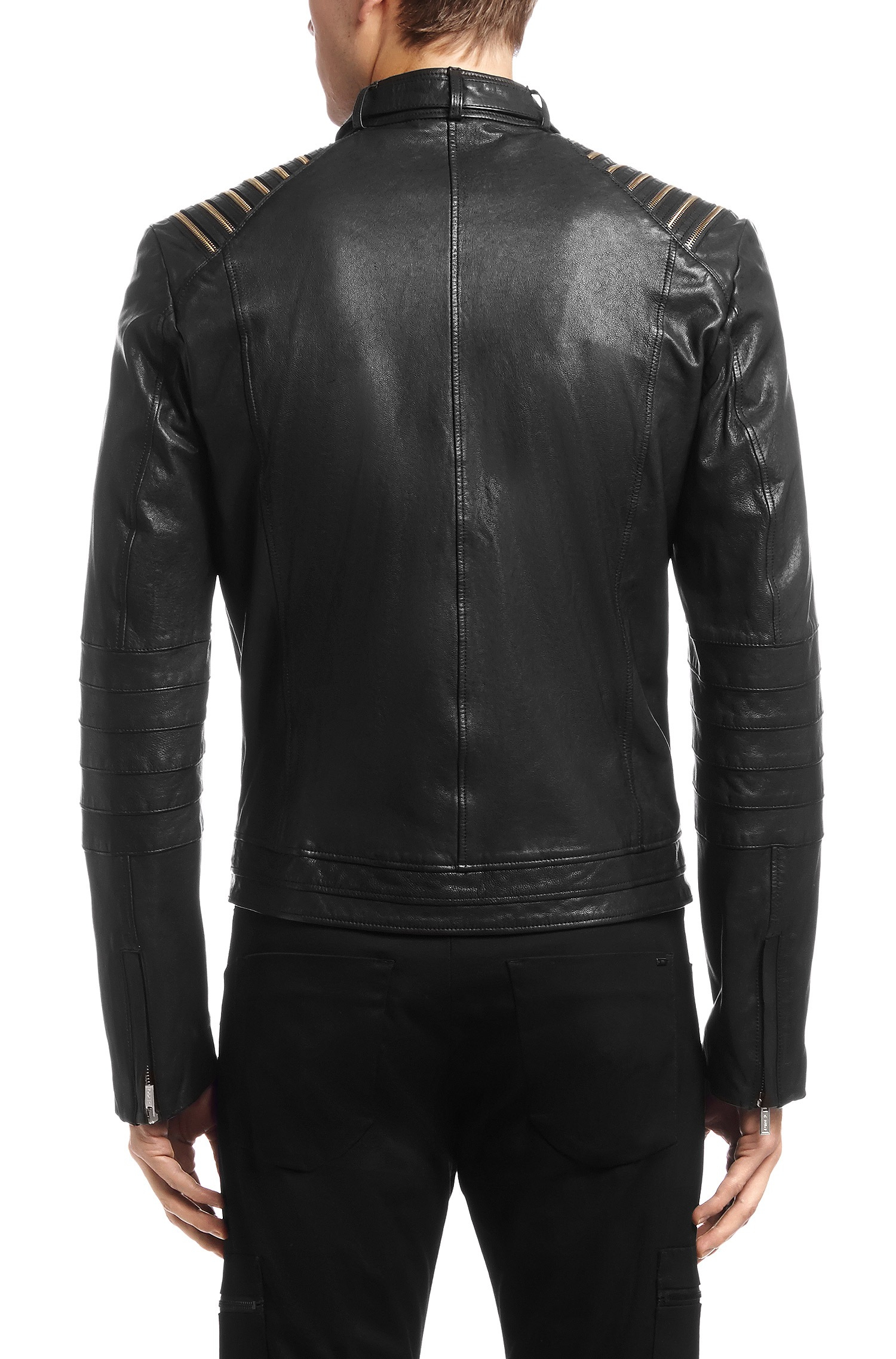 HUGO Leather Jacket 'Ledrick' In Biker Style in Black for Men - Lyst
