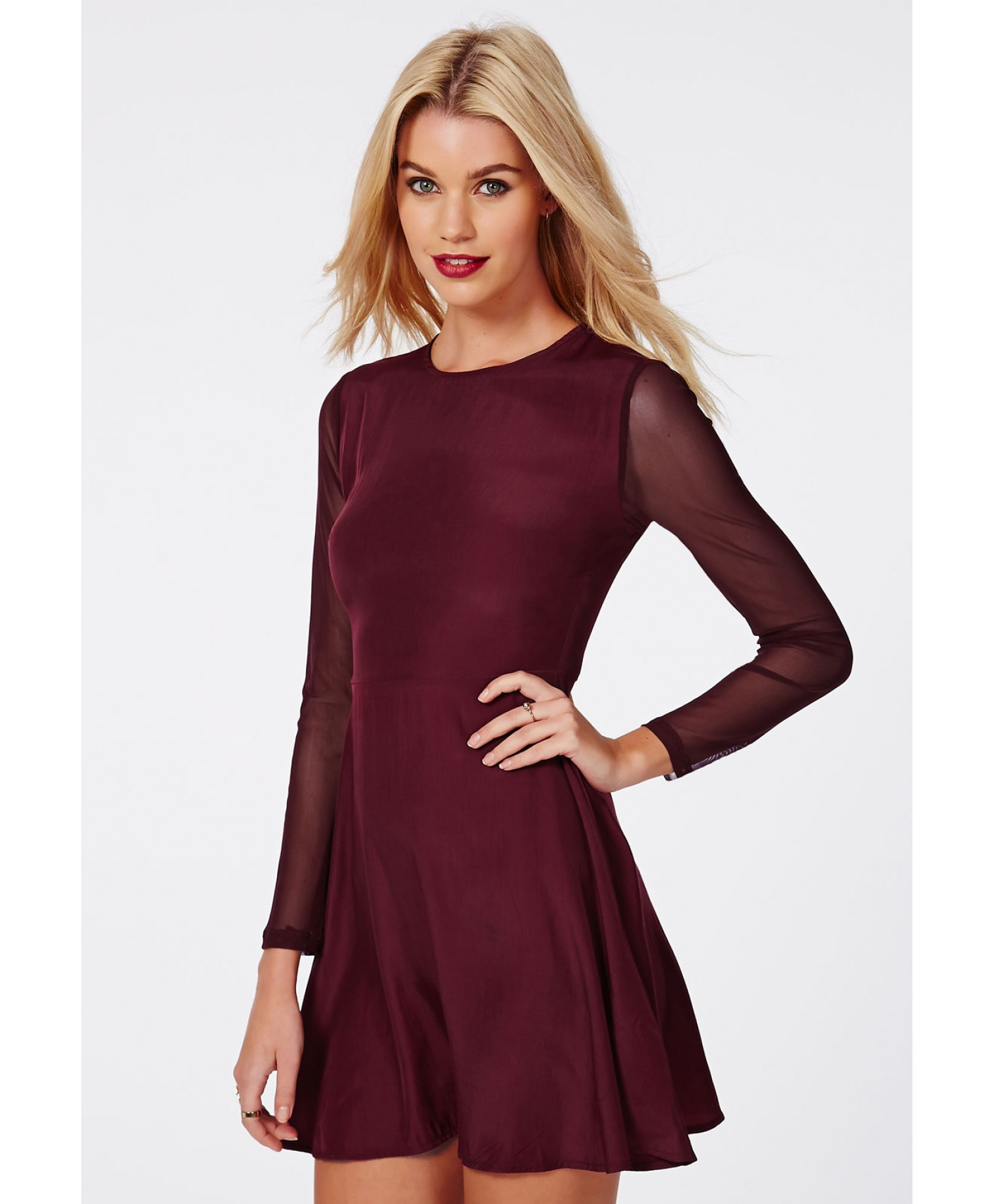 mesh sleeve skater dress