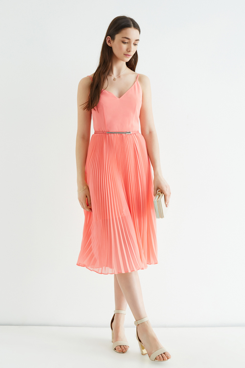 Lyst Oasis Pleated Midi Dress in Pink