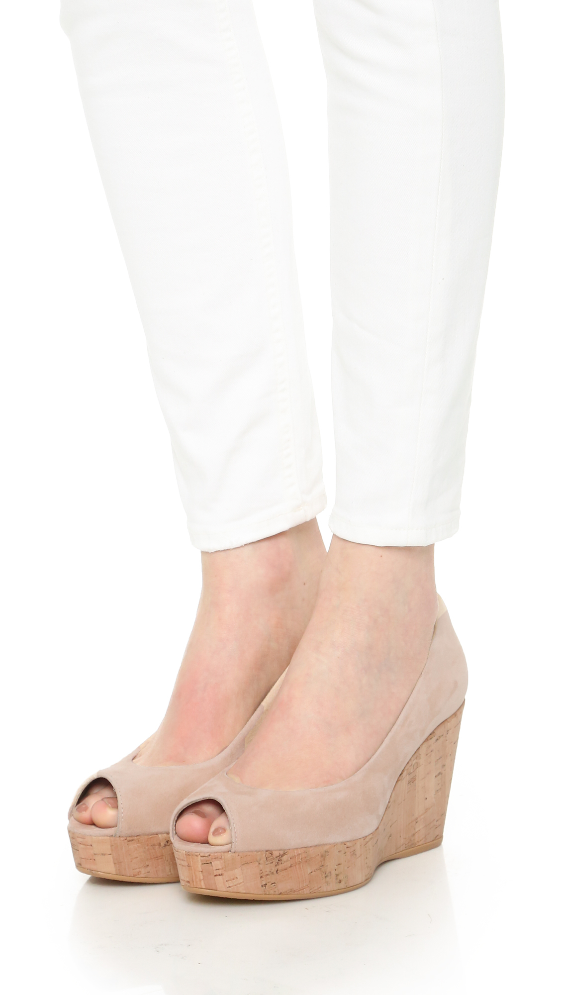 Stuart Weitzman Anna Peep Toe Wedges in Pink Lyst