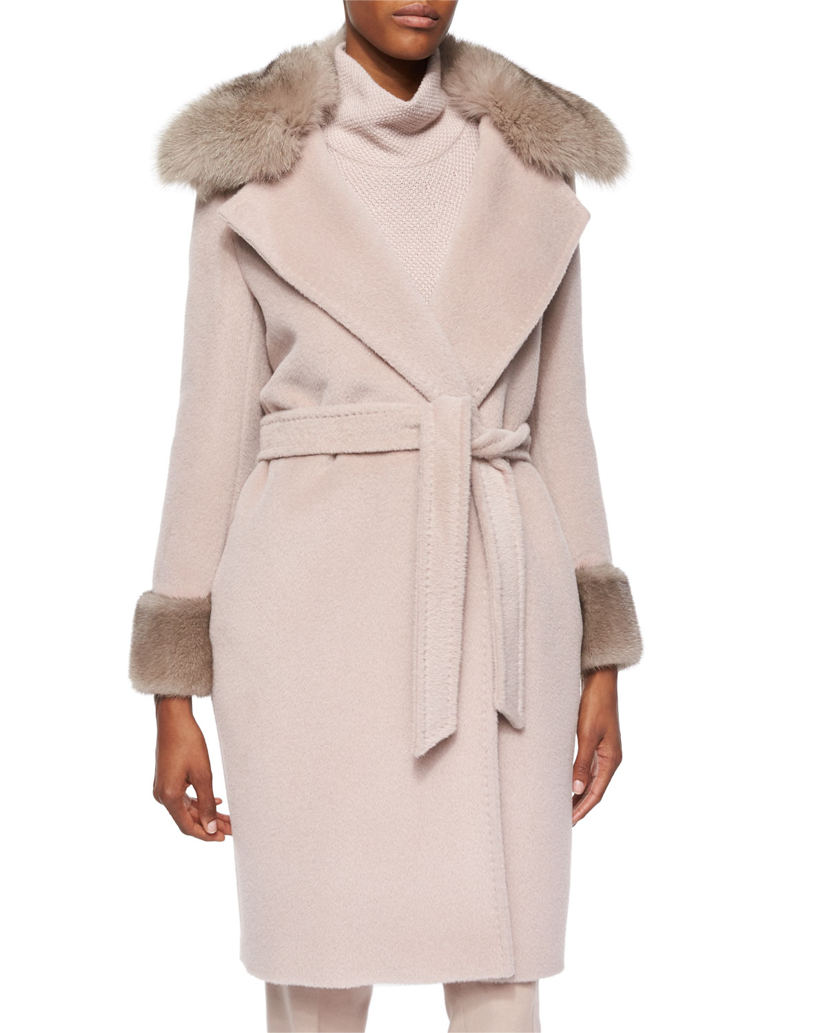 Max mara Vargas Fur-trimmed Blanket Coat in Pink | Lyst