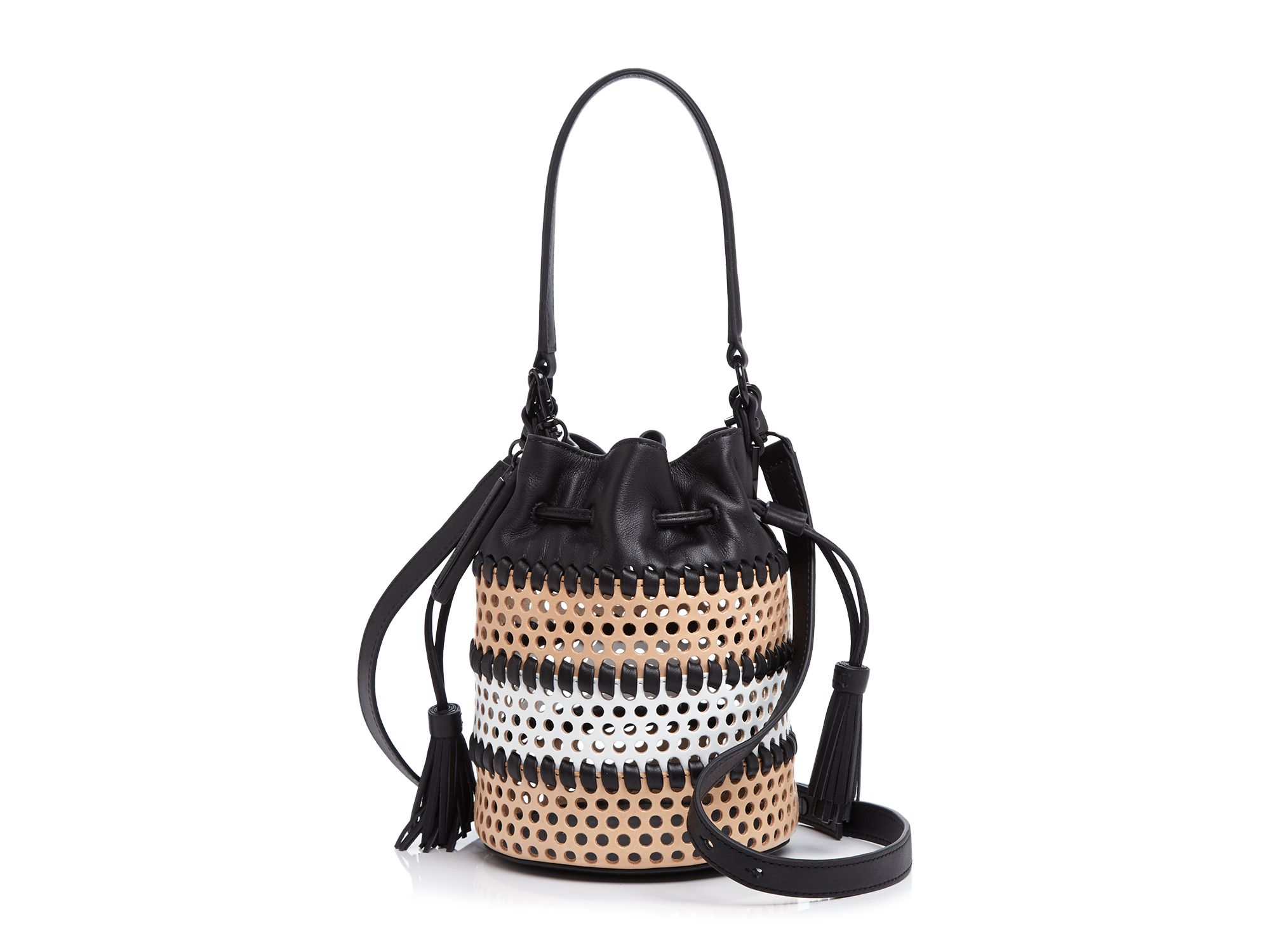 Lyst Loeffler Randall Perforated Mini Industry Bucket Bag In Natural Gallery