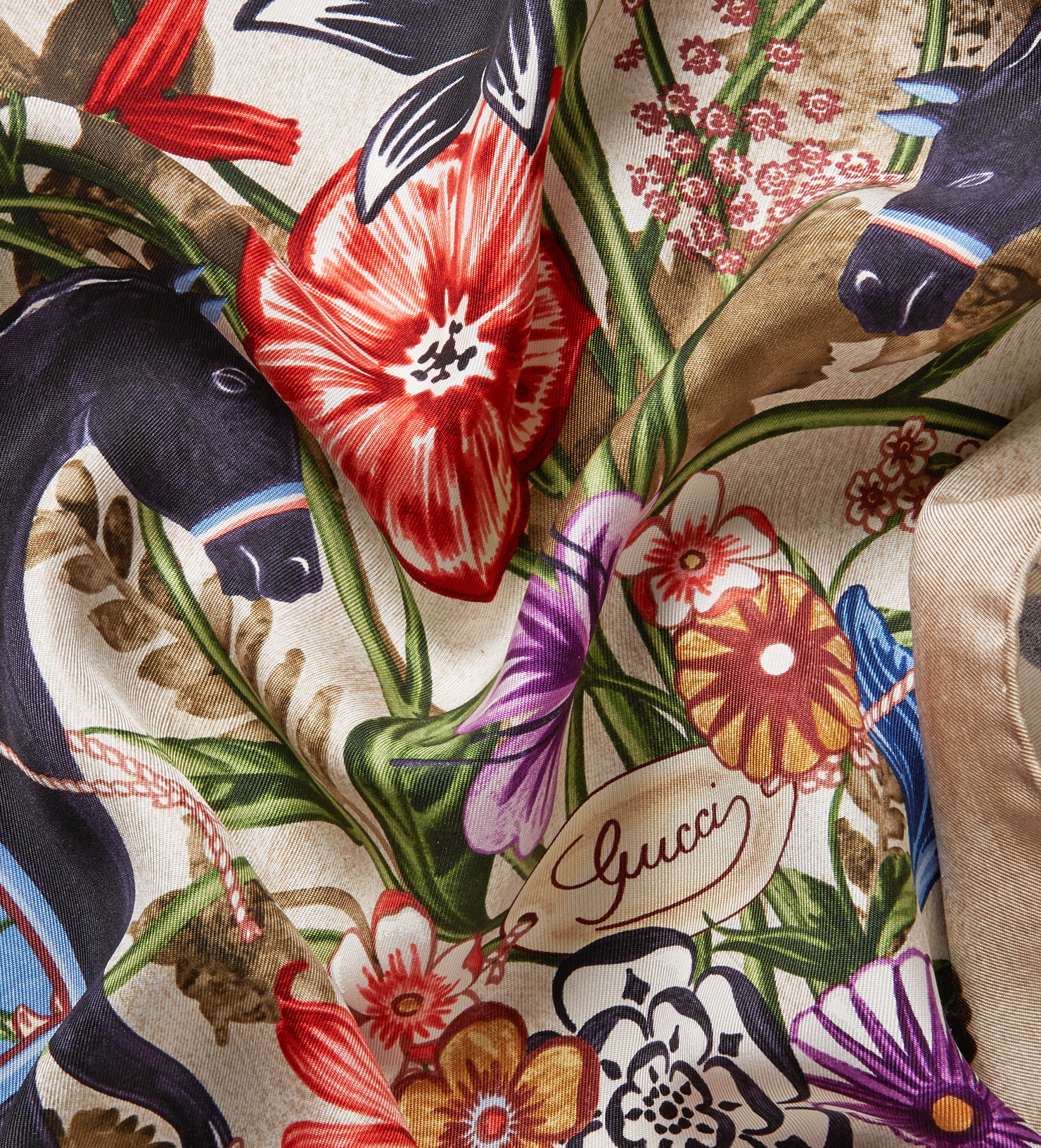 Gucci Silk Twill Garden Print Scarf in Natural Lyst