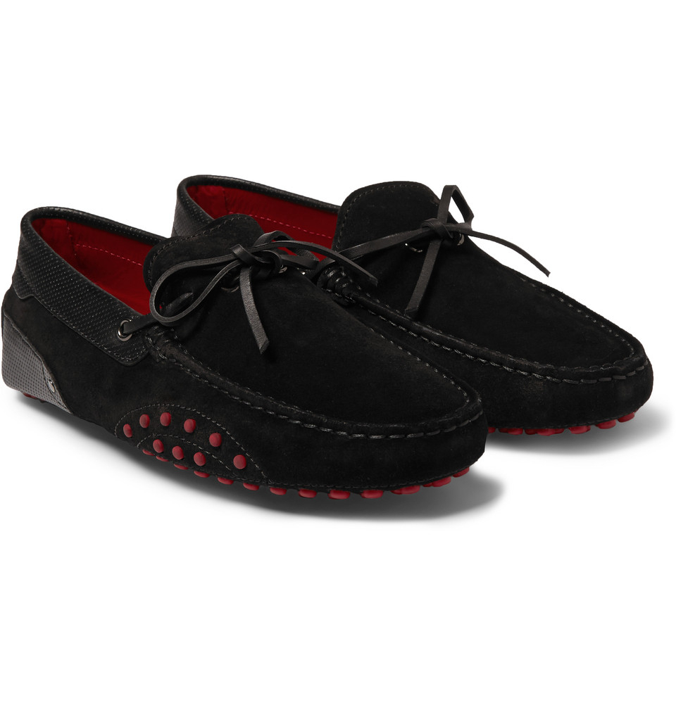 Tod's Ferrari Gommino Suede And Leather Driving Shoes in Black for Men |  Lyst