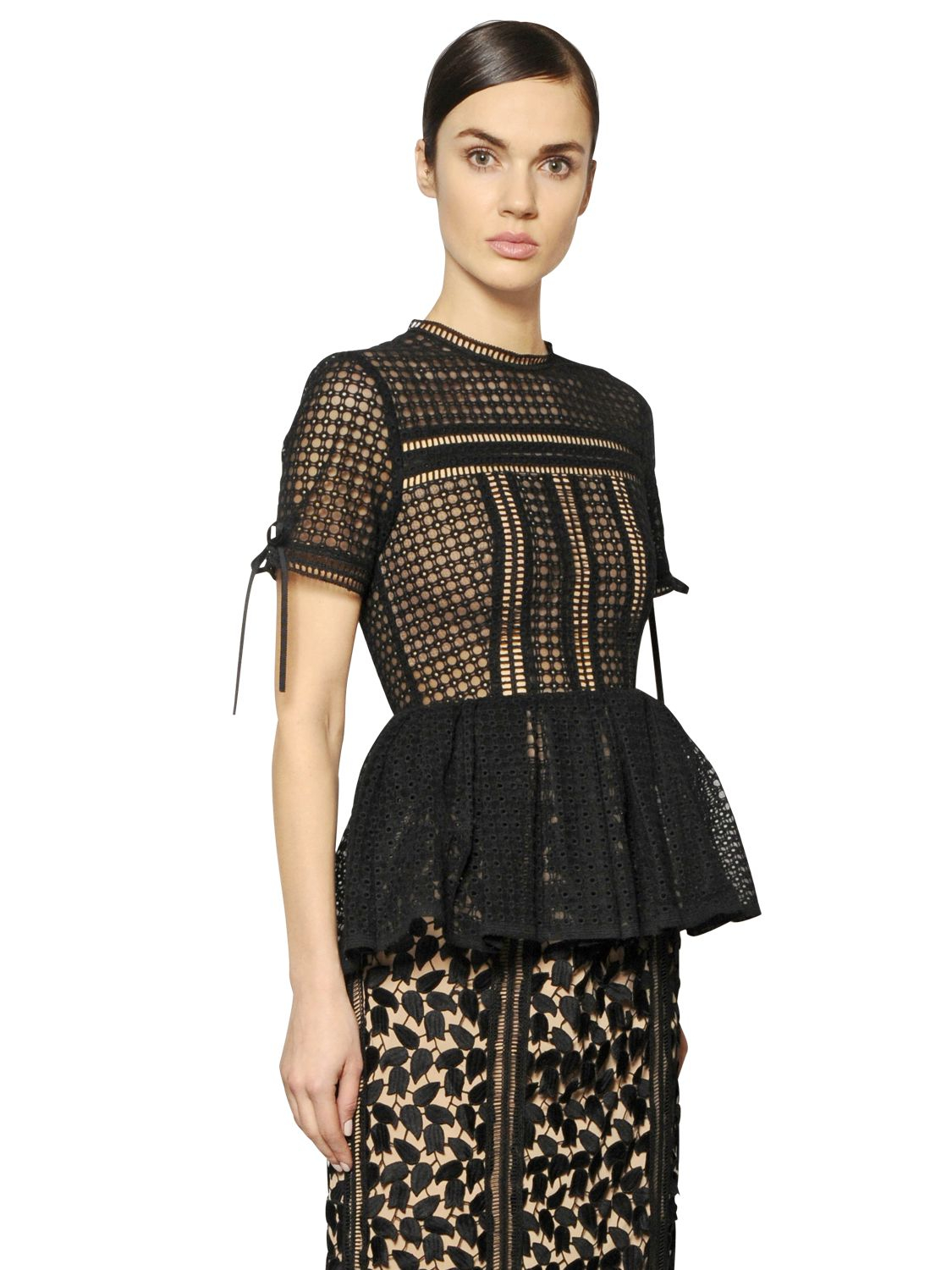Lyst - Self-Portrait Lace Top With Peplum in Black