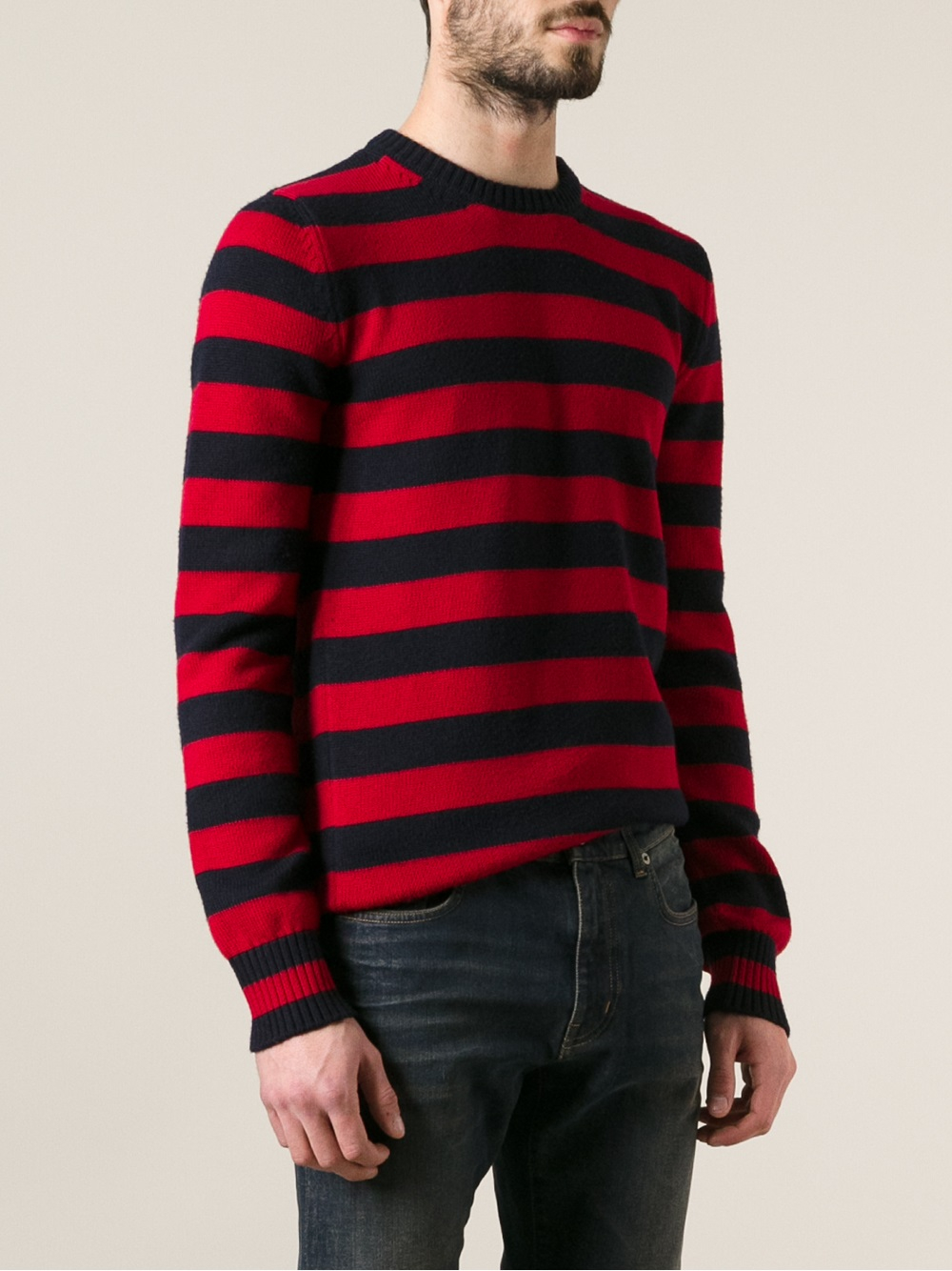 Saint Laurent Stripe Knit Sweater in Red (Blue) for Men Lyst