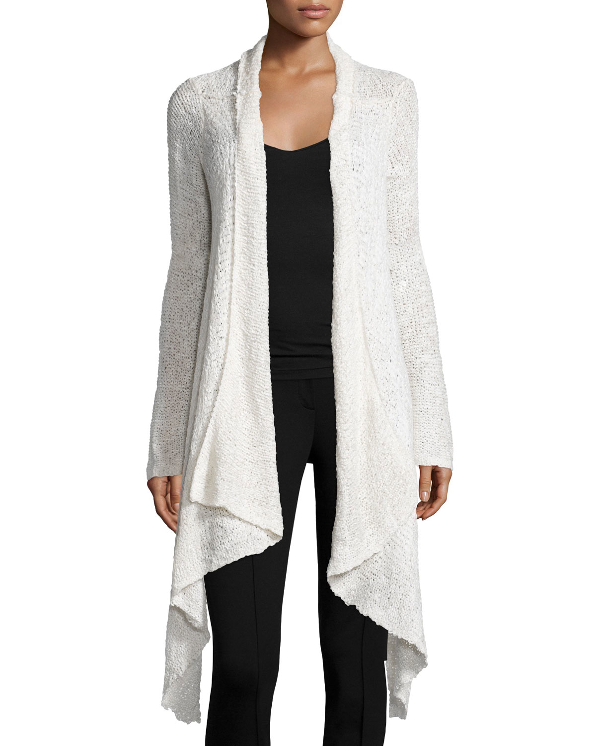 Donna Karan Long Sleeve Drape Front Cozy Cardigan In White Lyst