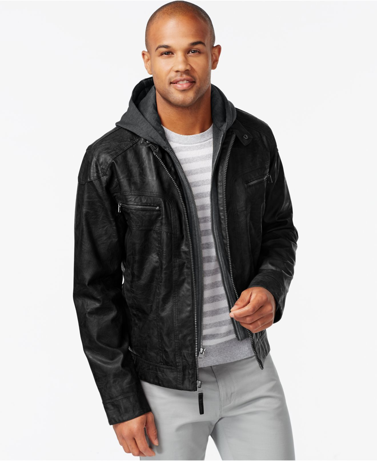 Calvin Klein Black Faux Leather Hoo For Men