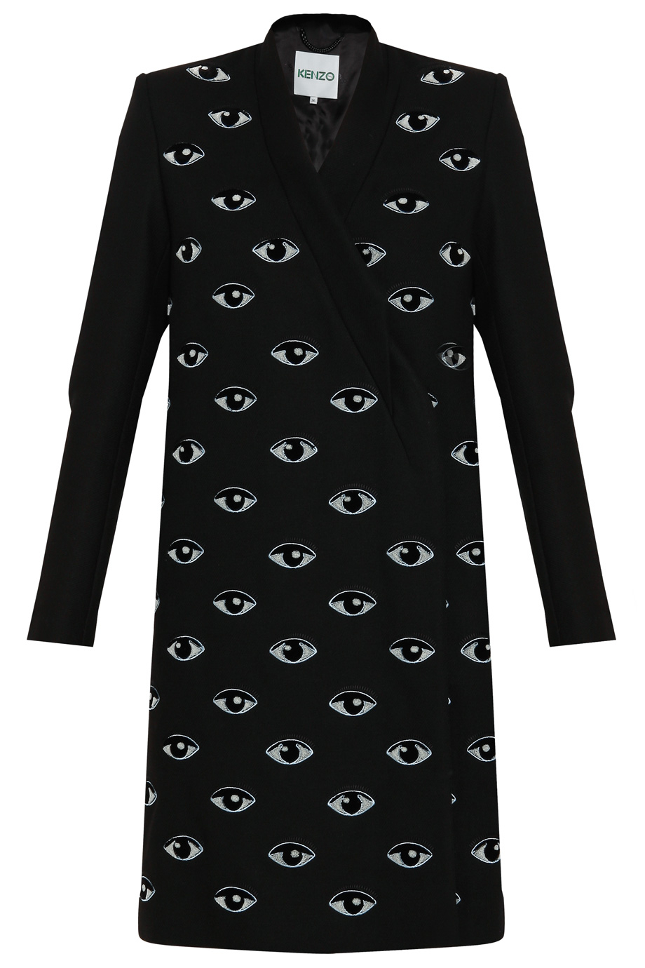 KENZO Eye Embroidered Coat in Black Lyst