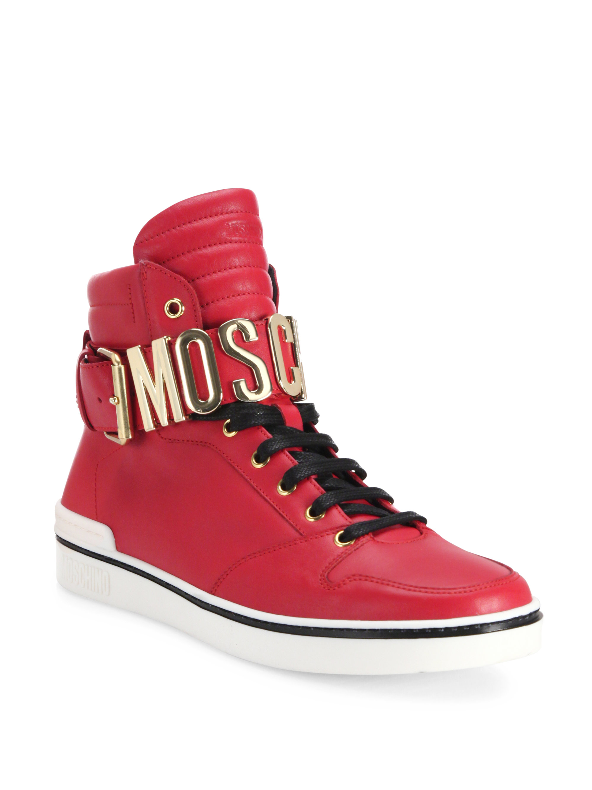 incident Mentor actually Moschino Strap Logo High-top Leather Sneakers in Red | Lyst