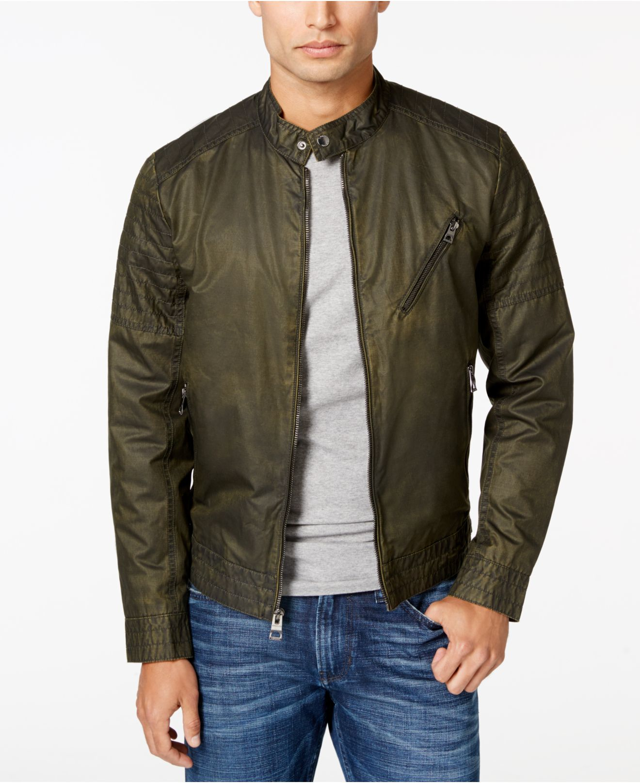 guess green leather jacket