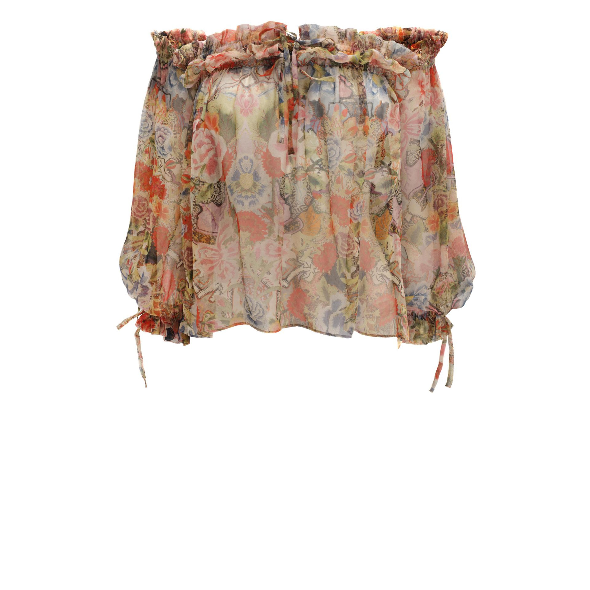 Alexander McQueen Patchwork Floral Off Shoulder Drawstring Top in