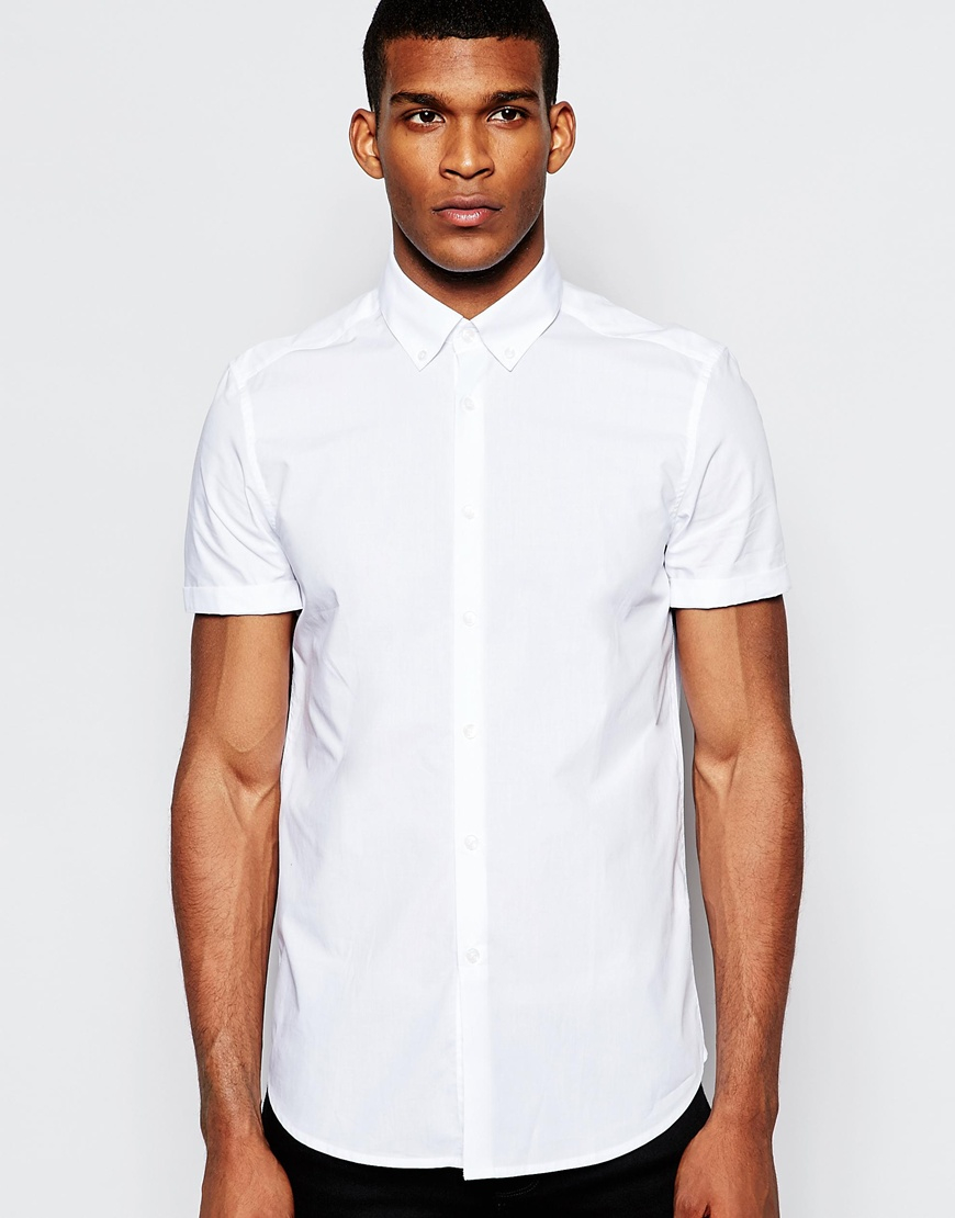 ASOS Cotton Smart Shirt In Short Sleeve With Button Down Collar in ...