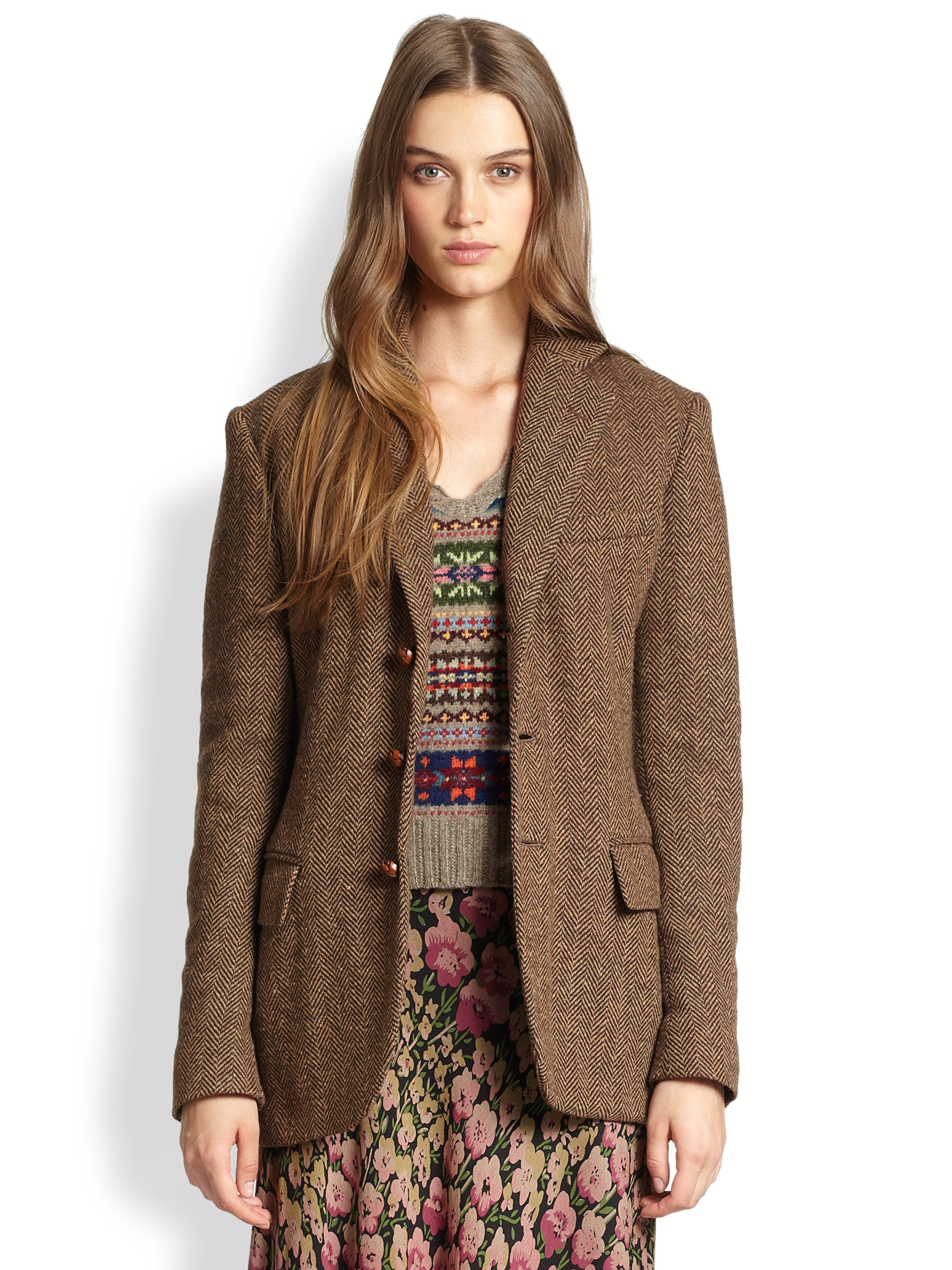 Polo Ralph Lauren Tweed Boyfriend Jacket in Brown | Lyst