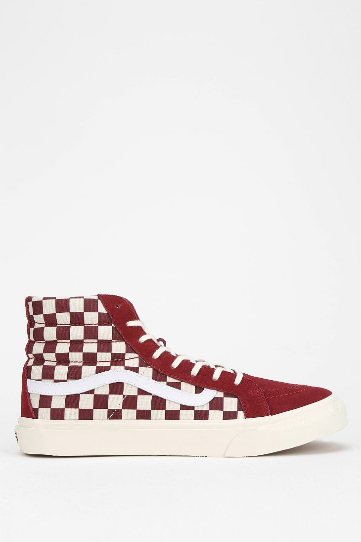 red and white checkered vans high tops