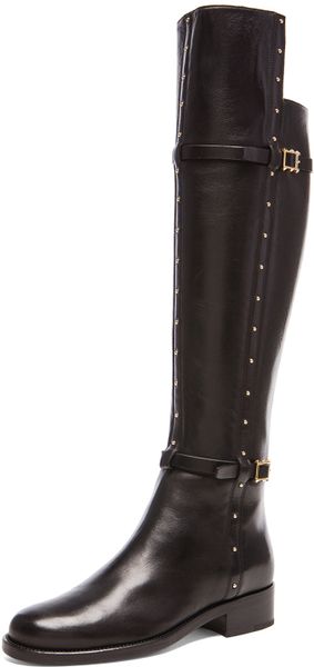 Valentino Dotcom Flat Leather Boots in Black (Black & Gold) | Lyst