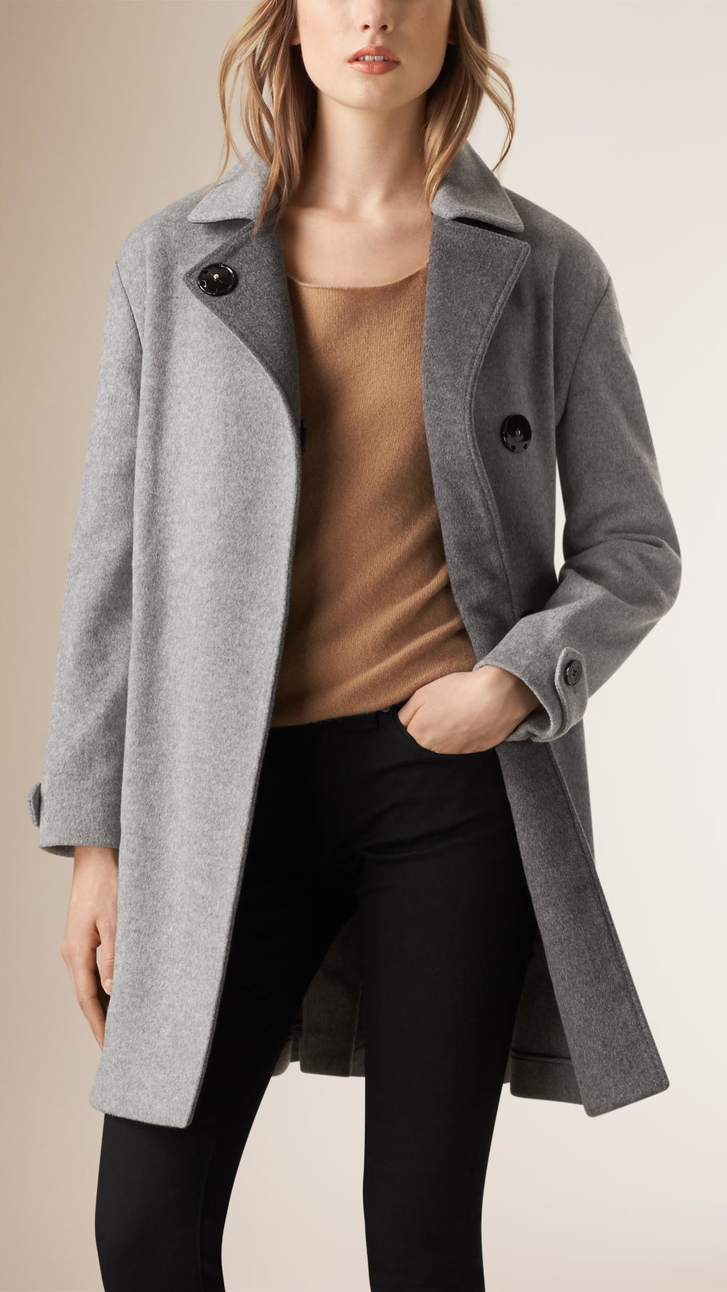 lambskin trim wool cashmere blend tailored coat