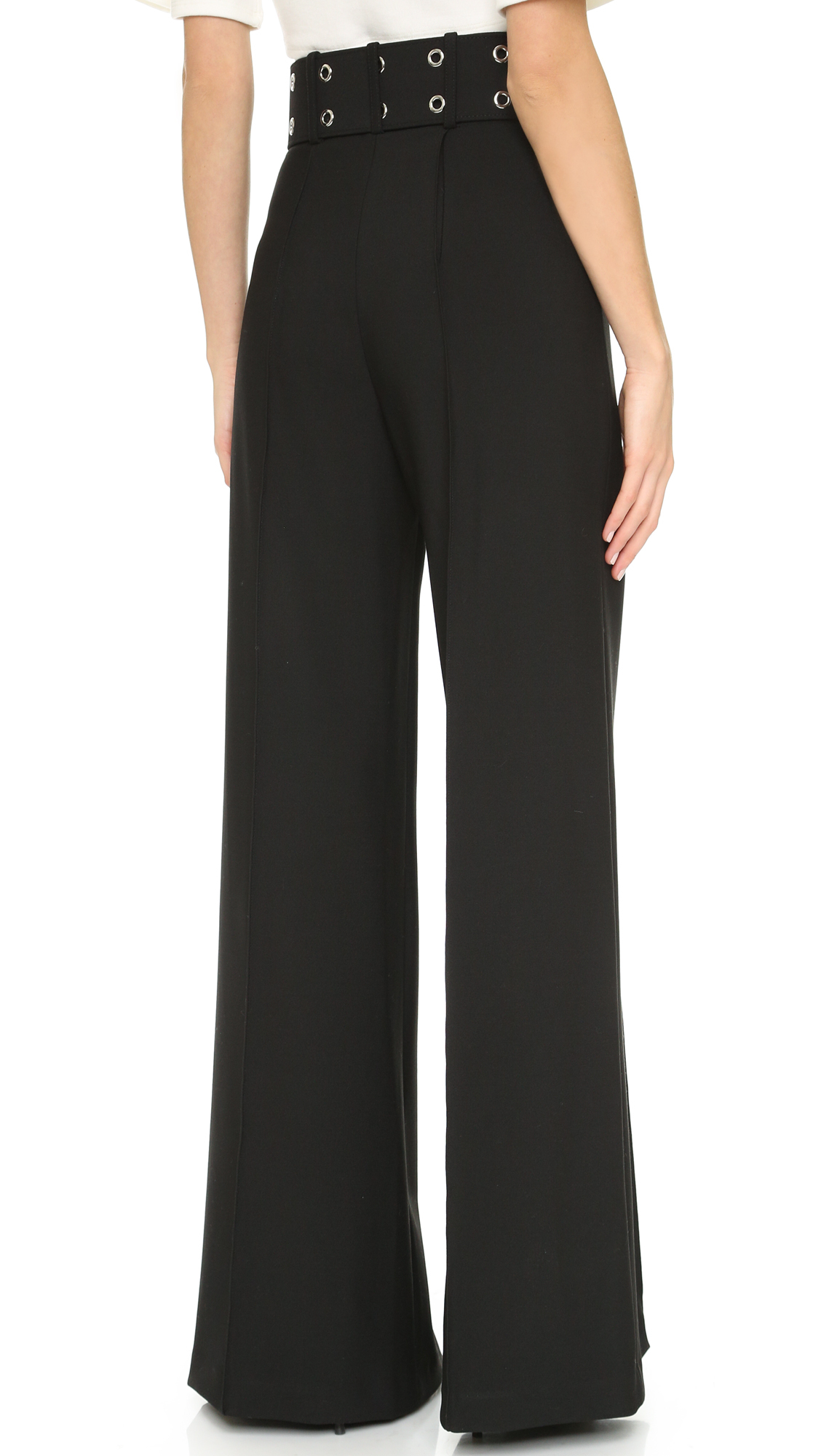 MILLY Synthetic Wide Leg Pants in Black - Lyst