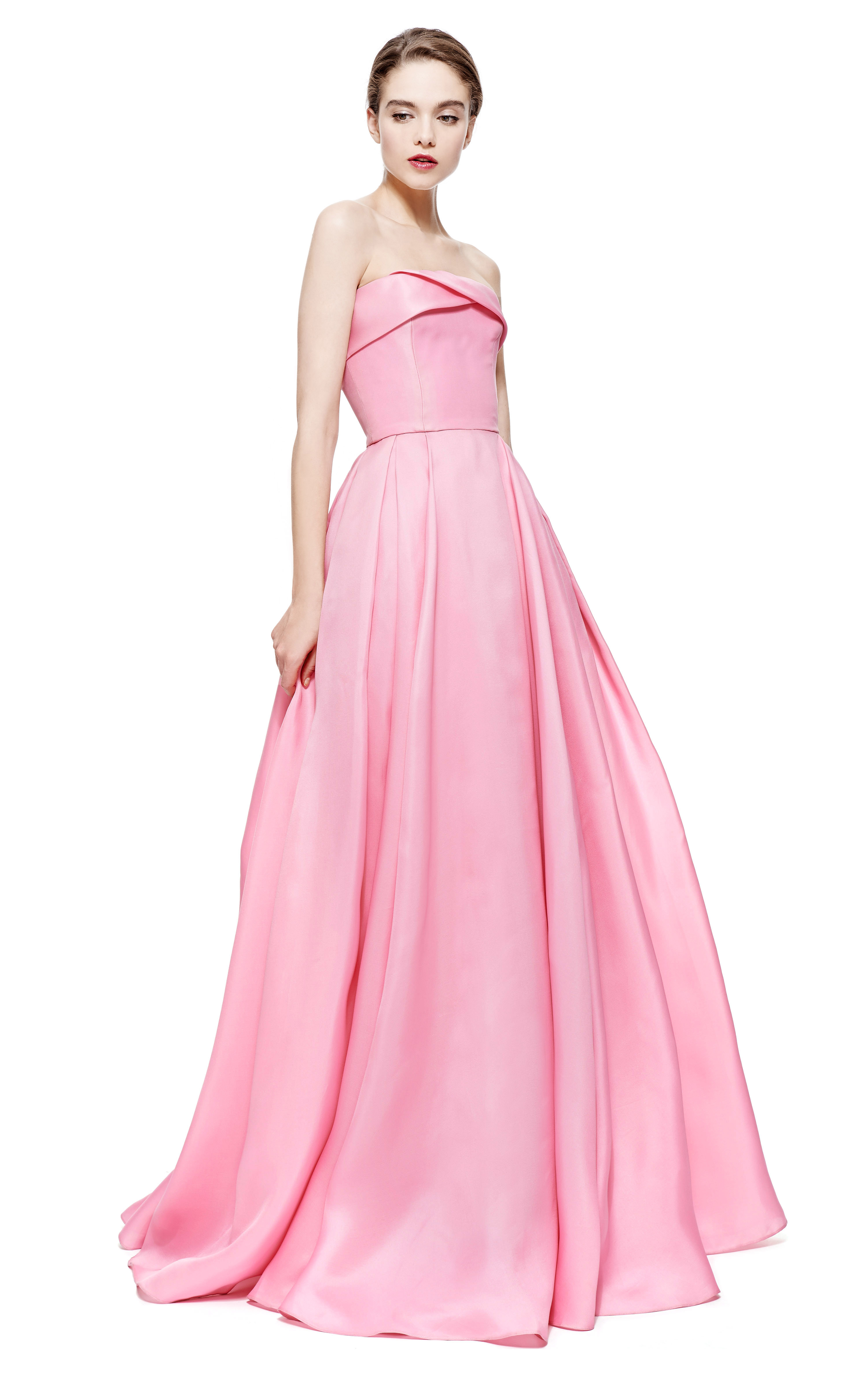 Reem acra Strapless Silk Gazar Pleated Ball Gown in Pink | Lyst