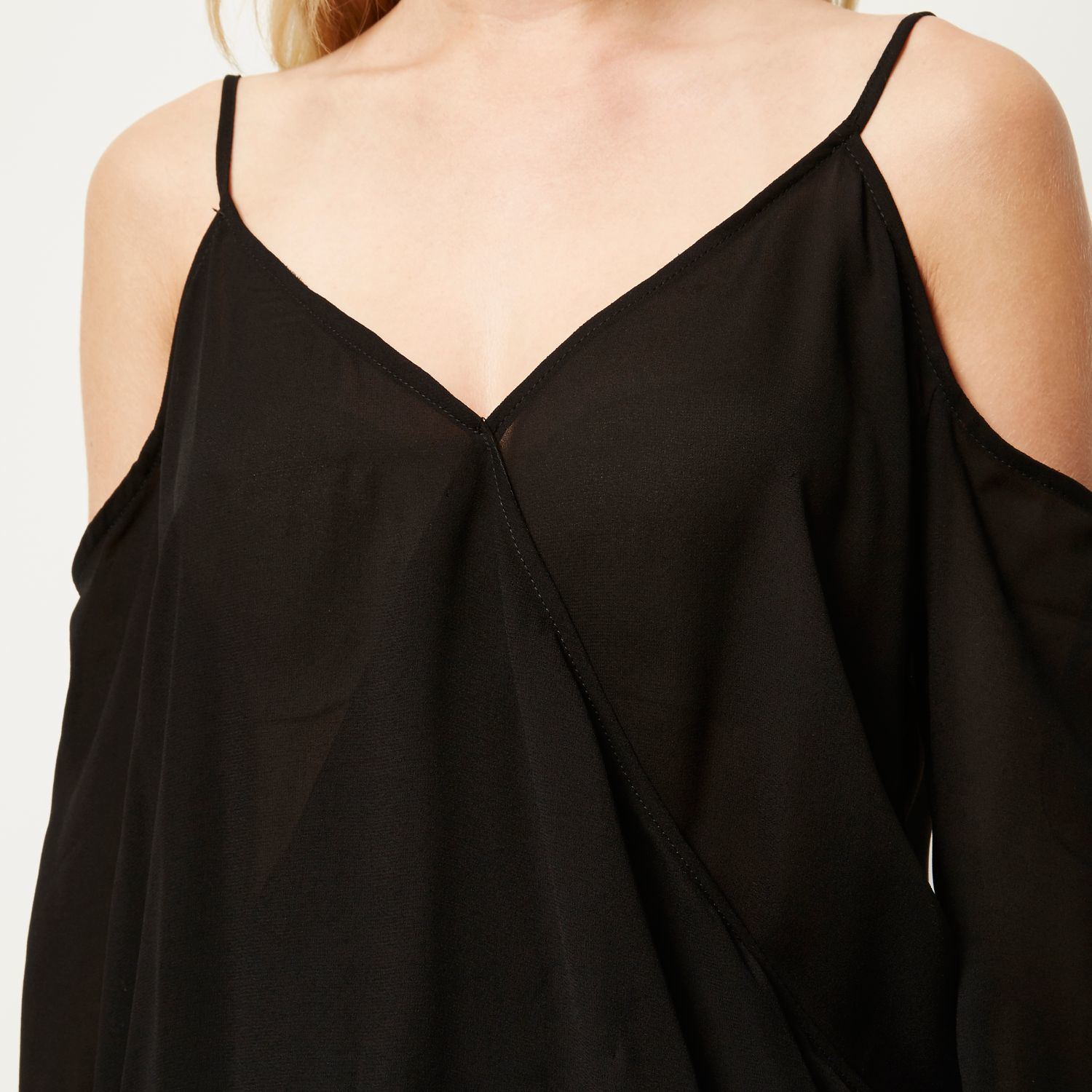 River island Black Wrap Cold Shoulder Bubble Hem Top in Black Lyst