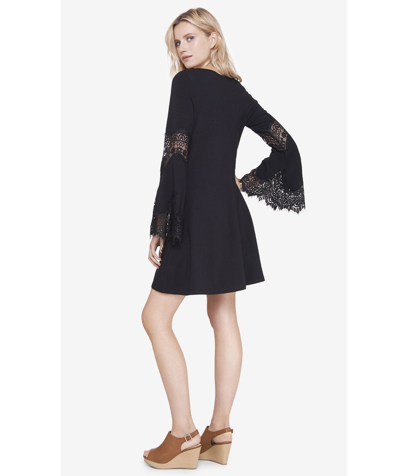 Lyst Express Black Lace Inset Trapeze Dress in Black